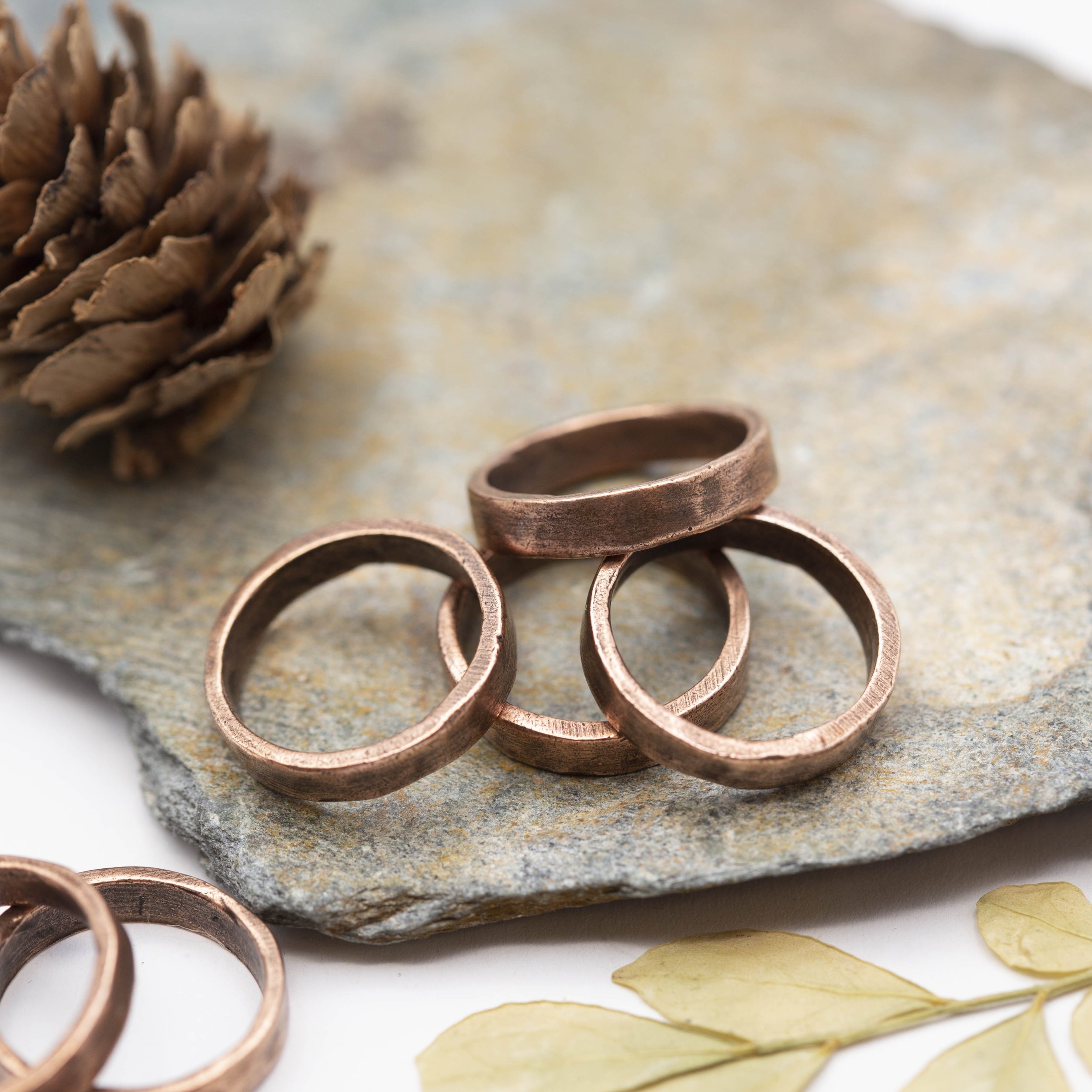 Beautiful copper plated pewter stacking rings for a glamorous look. Mix and match for a bold statement.