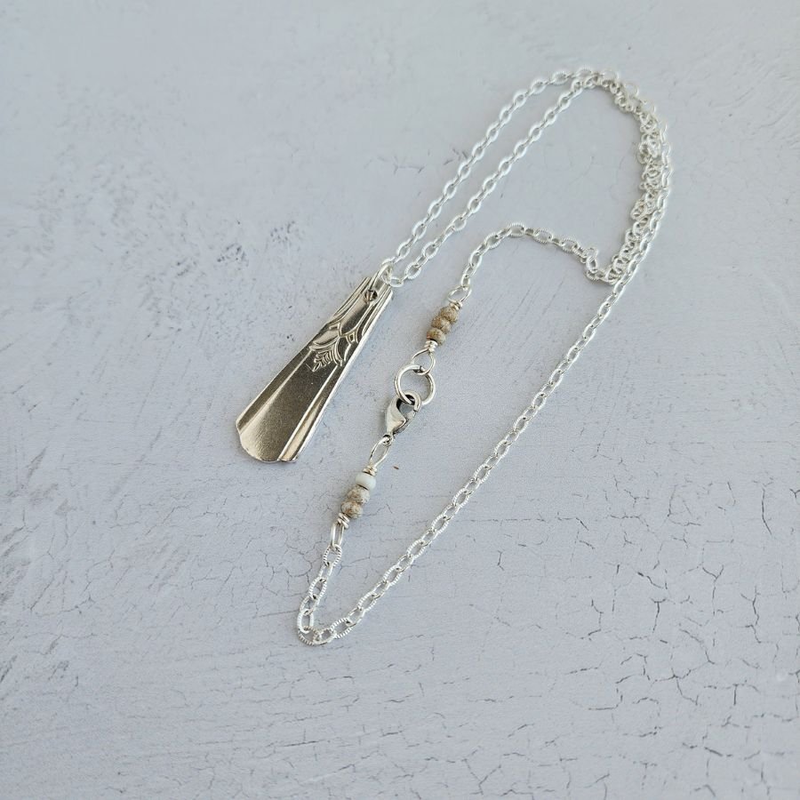Handmade Antique Silverware Pendant Necklace crafted from old silverware handles nature inspired eco friendly classic style