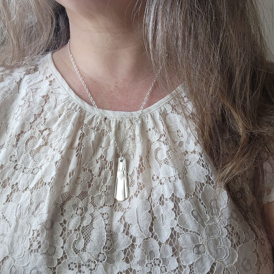 Handmade Antique Silverware Pendant Necklace crafted from old silverware handles nature inspired eco friendly classic style