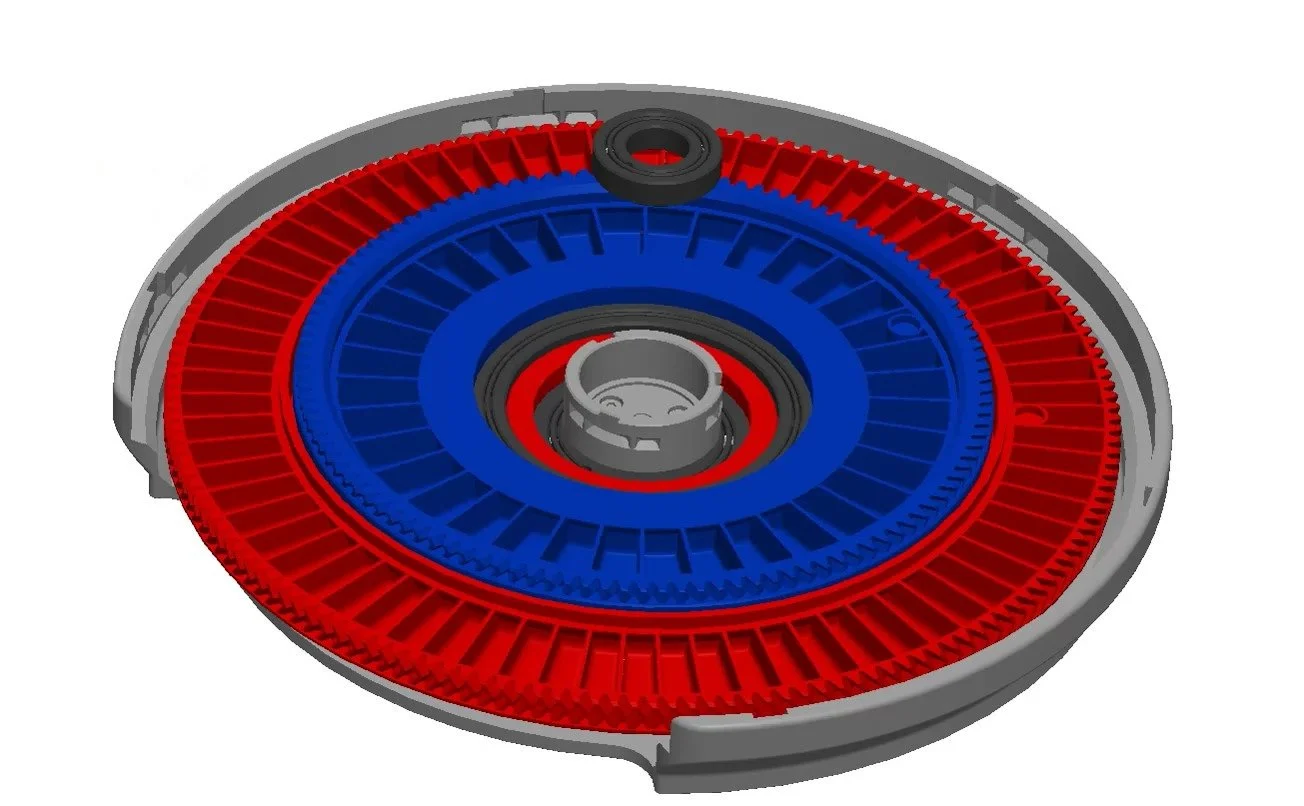  attach placing surface bearing to the top surface bearing holder   16001  for the default wheel,  16003  for the large (XL) wheel.    