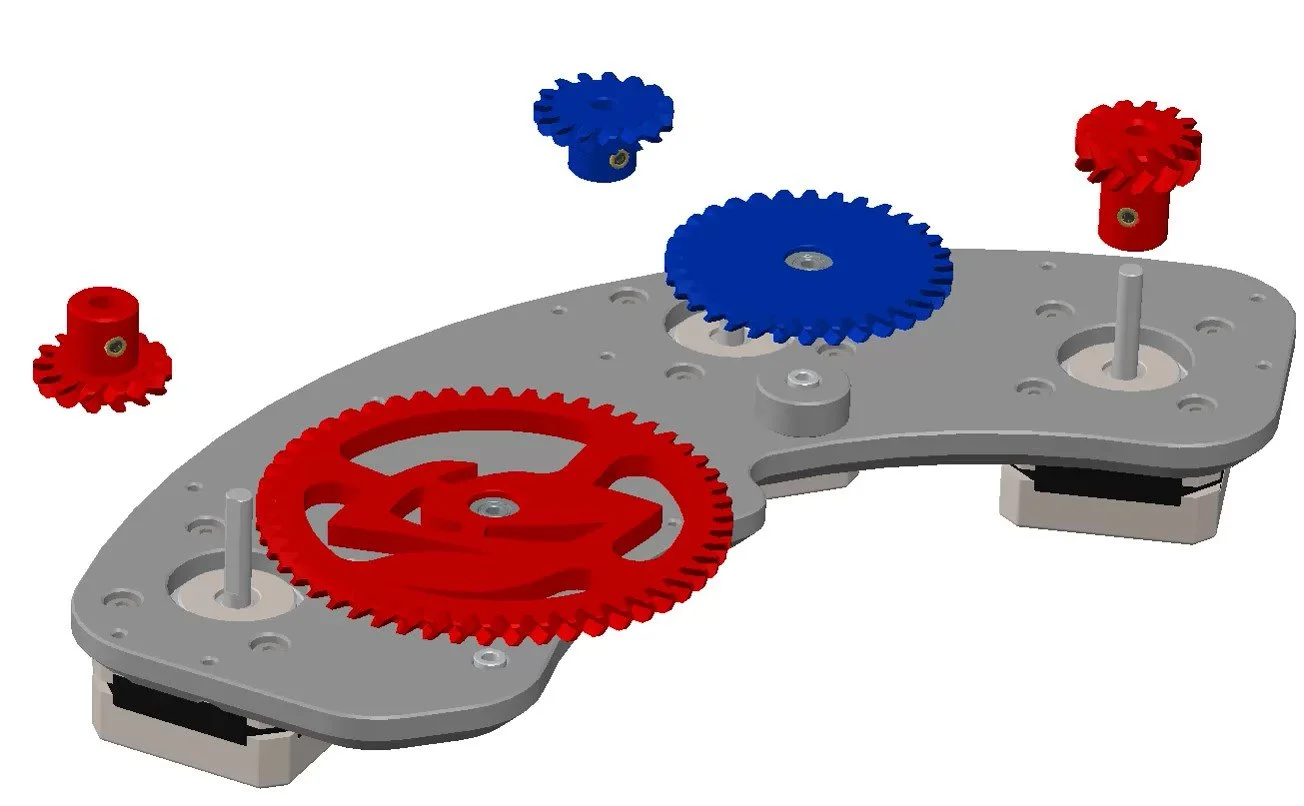  Install gears in the orientation shown.  The herringbone gears need to be mated before they are fixed in place.    