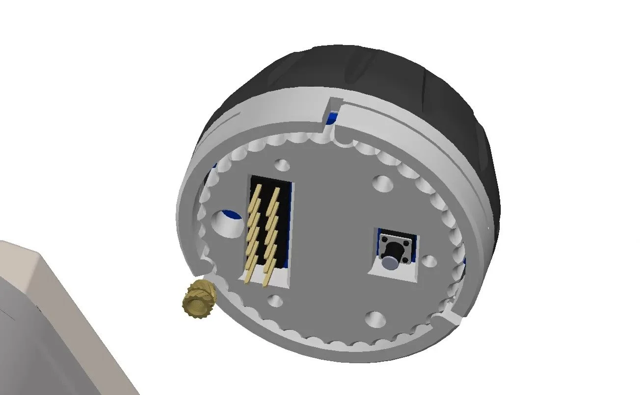 If you wish to permanently secure the mini encoder to the wheel, install an M3 Heat insert to the encoder’s base and secure it to the MECH BOARD from the back of the MECH BOTTOM part.  Using a M3x16mm bolt 