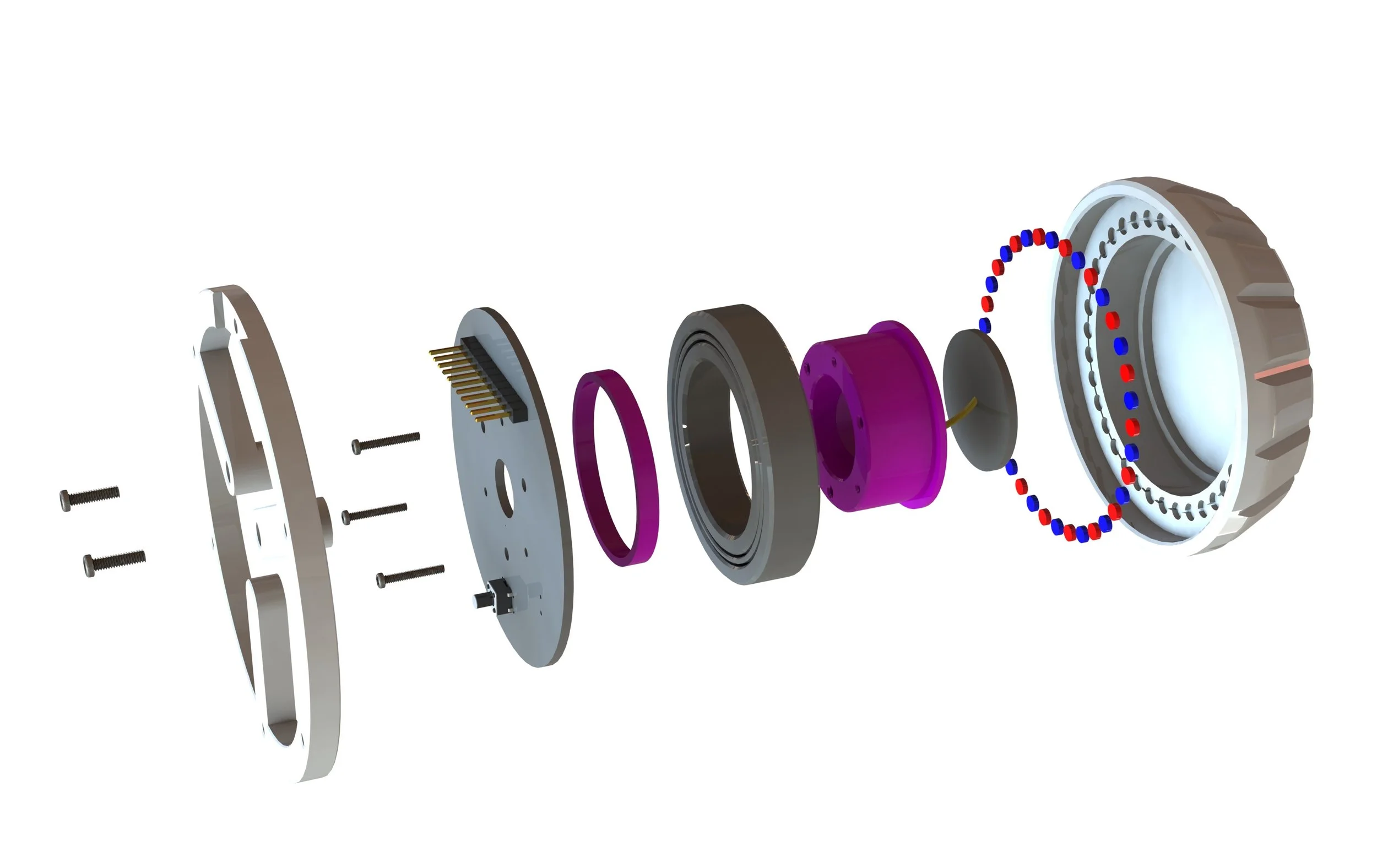 Make sure you have all the hardware and 3D-printed parts for the default size magnetic rotary encoder.