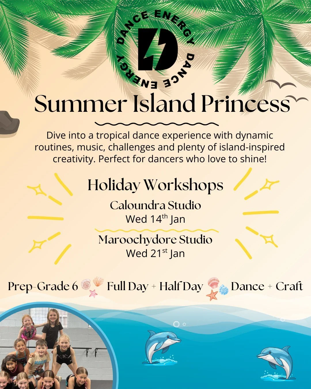 Get ready for some holiday fun! ⚡️ Our school holiday workshops are back with two exciting themes: 
Summer Island Princess and K-Pop Dance Nation! 🏝️ 💜 Bursting with dancing, creativity and high-energy fun to music kids love.

📍 Caloundra: Wednesd