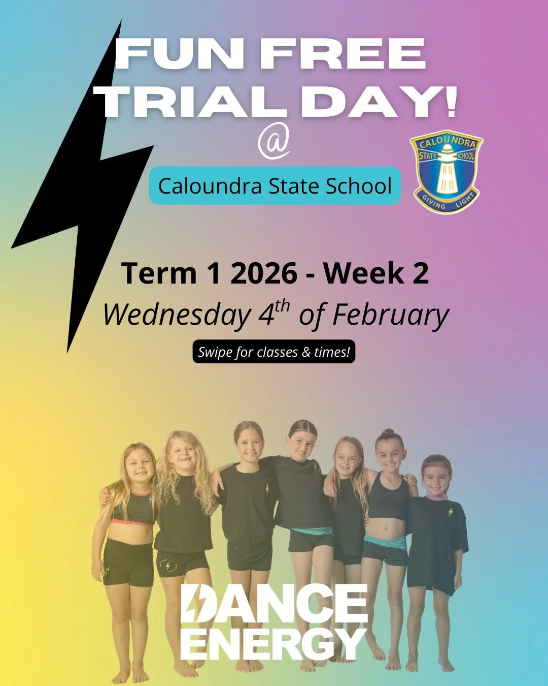 Exciting news @ Caloundra State School 🎉
Dance Energy is bringing after-school dance classes to Caloundra State School in 2026! Classes begin Week 2, running Wednesdays from 3:00pm, starting with a free Waiting Club before class, followed by Acro, t