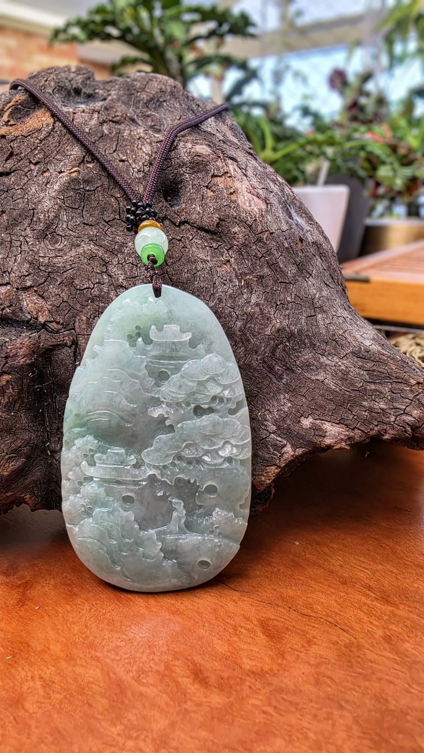 Genuine Grade A Burmese Jadeite Carved Plaque Pendant