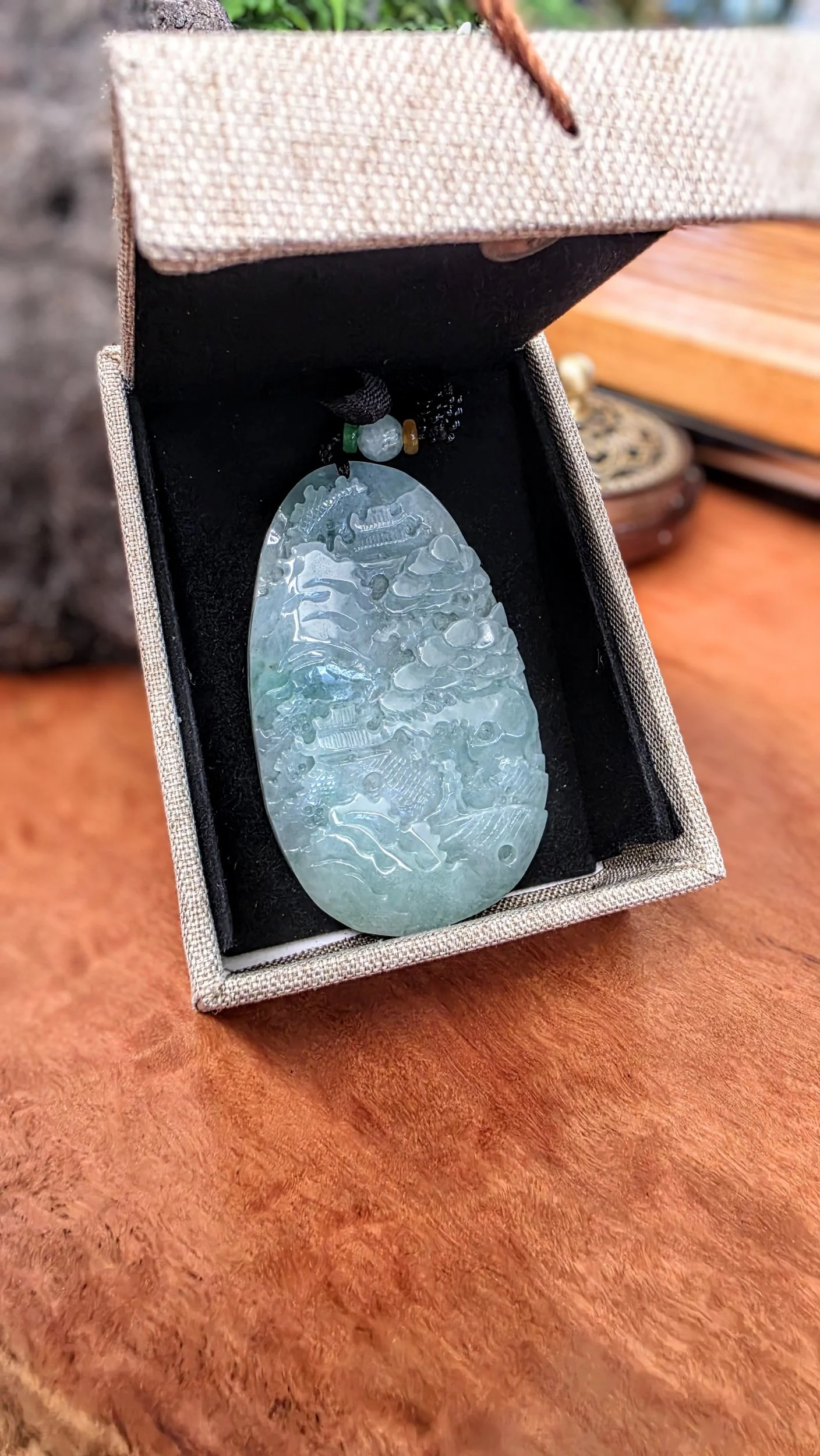 Genuine Grade A Burmese Jadeite Carved Plaque Pendant