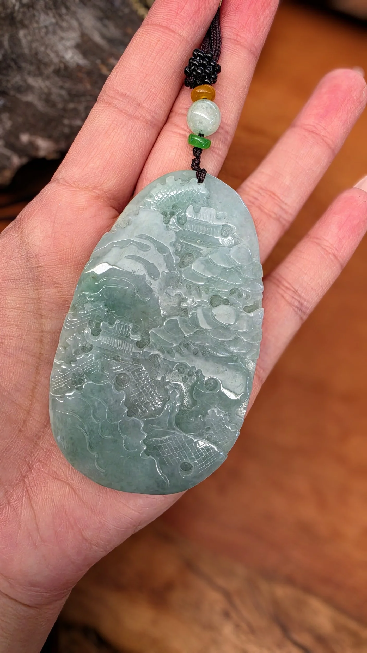 Genuine Grade A Burmese Jadeite Carved Plaque Pendant