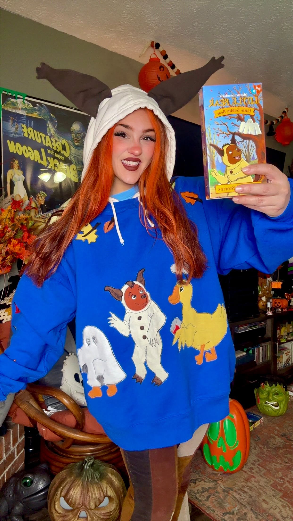 Chelsey in their Little Goblin Bear Hoodie! @chelsey.explores.things