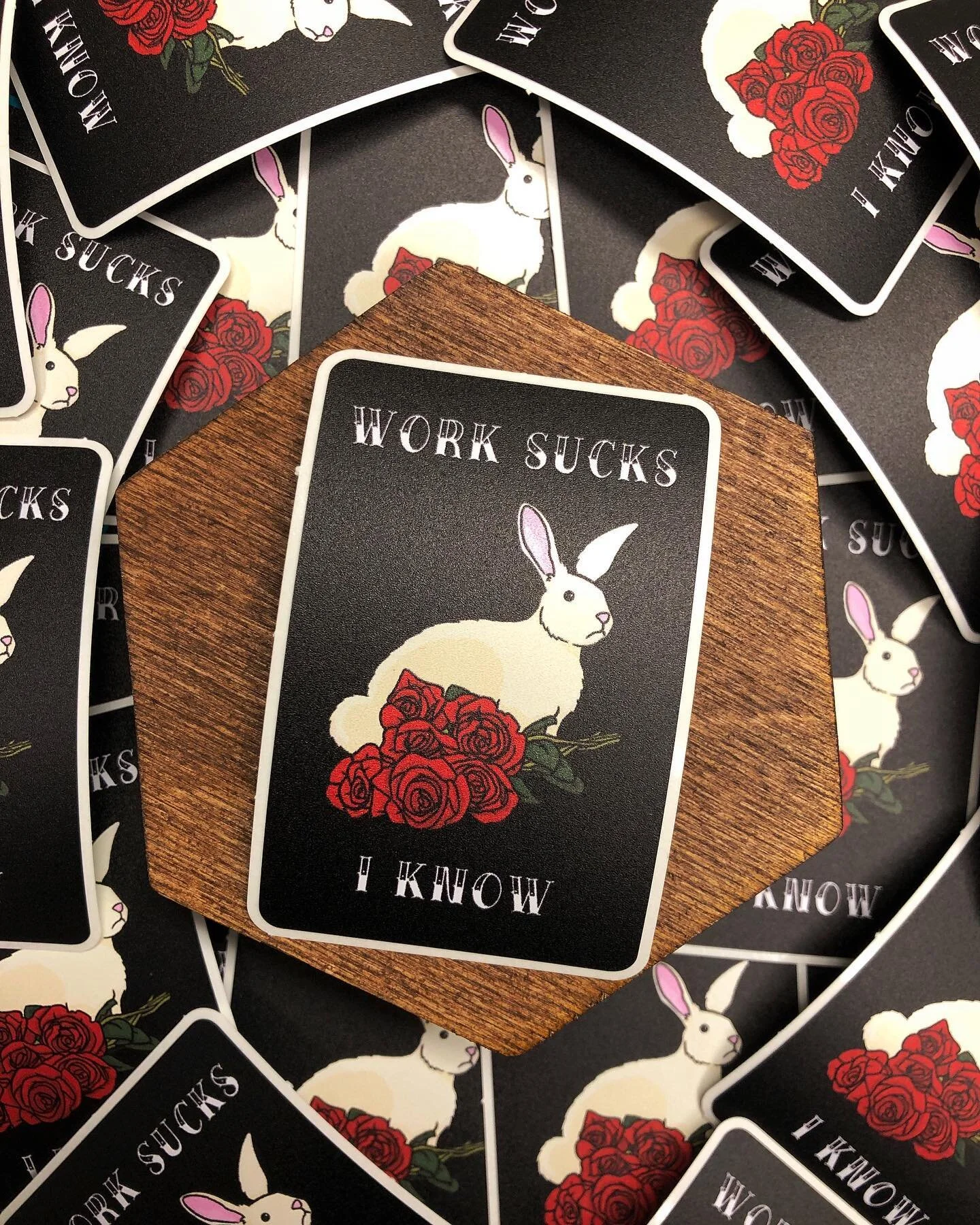 Another new sticker design inspired by &ldquo;All the Small Things&rdquo; by Blink 182!
.
.
#blink182 #allthesmallthings #roses #worksucksiknow #worksucks #bunny #rabbit #stickerdesign #canadianartist #bcartist #music #poppunk #poppunkmusic #poppunkb
