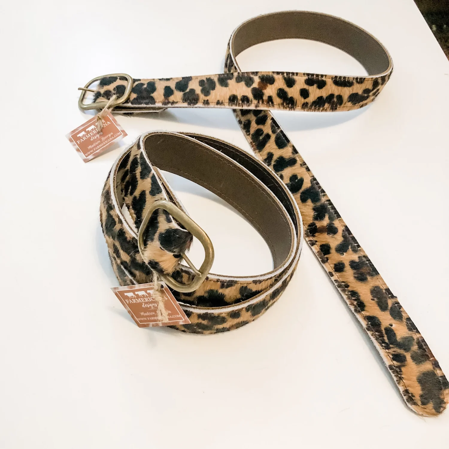Cowhide Belts - Caramel Leopard Print Hide — Farmericana Designs display picture 2