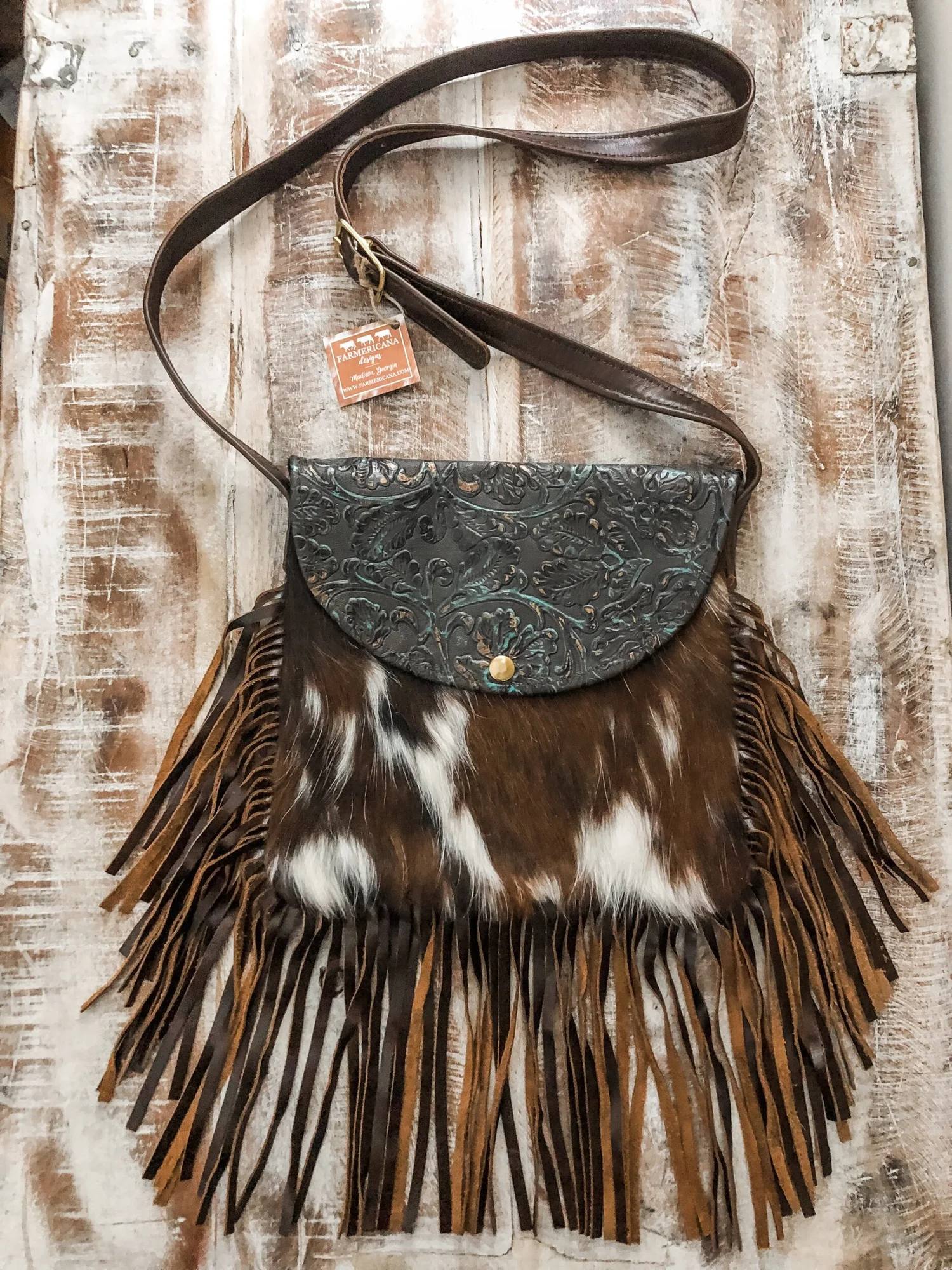 Tricolor Cowhide Snap Fringe Crossbody Purse — Farmericana Designs