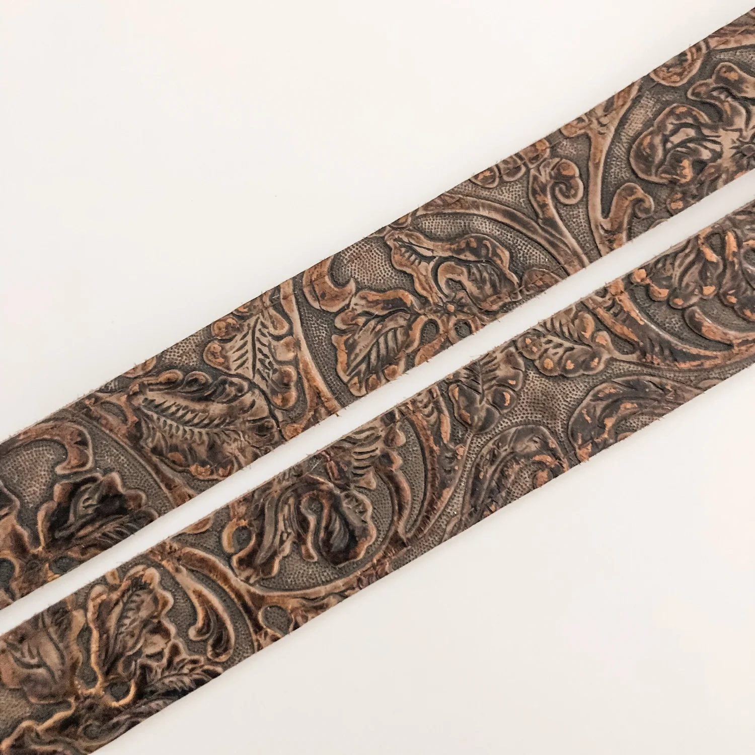 Reversible Brown Floral Embossed Leather Belt Metallic Gold Boho Brass Buckle Western Blooms Leather Belt - Brown Floral – Natural Life main image 2