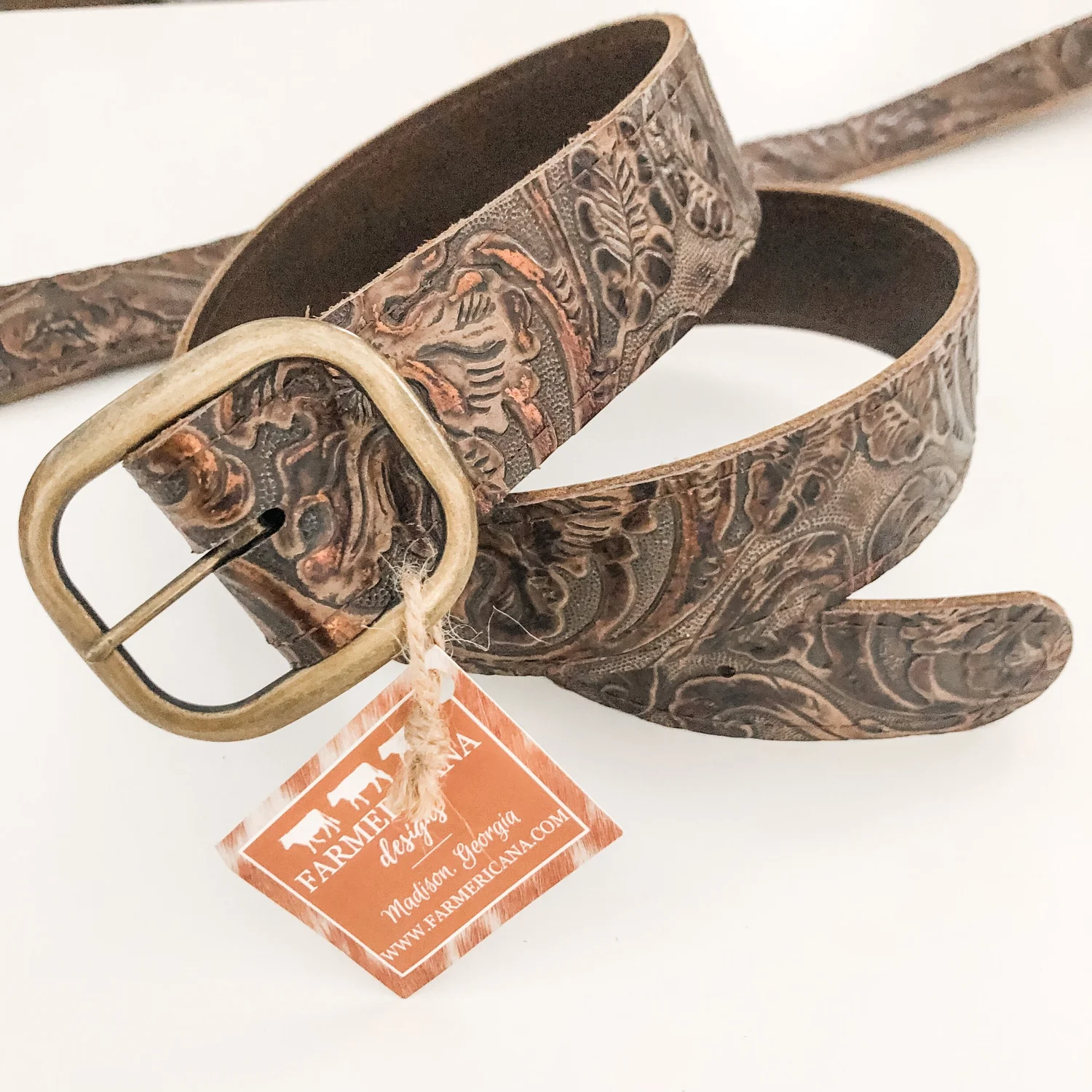 Leather Belts Brown Western Floral Embossed Farmericana Designs