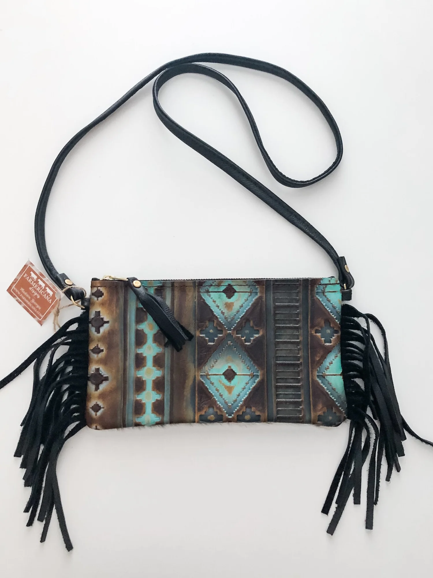 Cross Body Speckled Cowhide and Leather Fringed Handbag by Southwest Indian Foundation