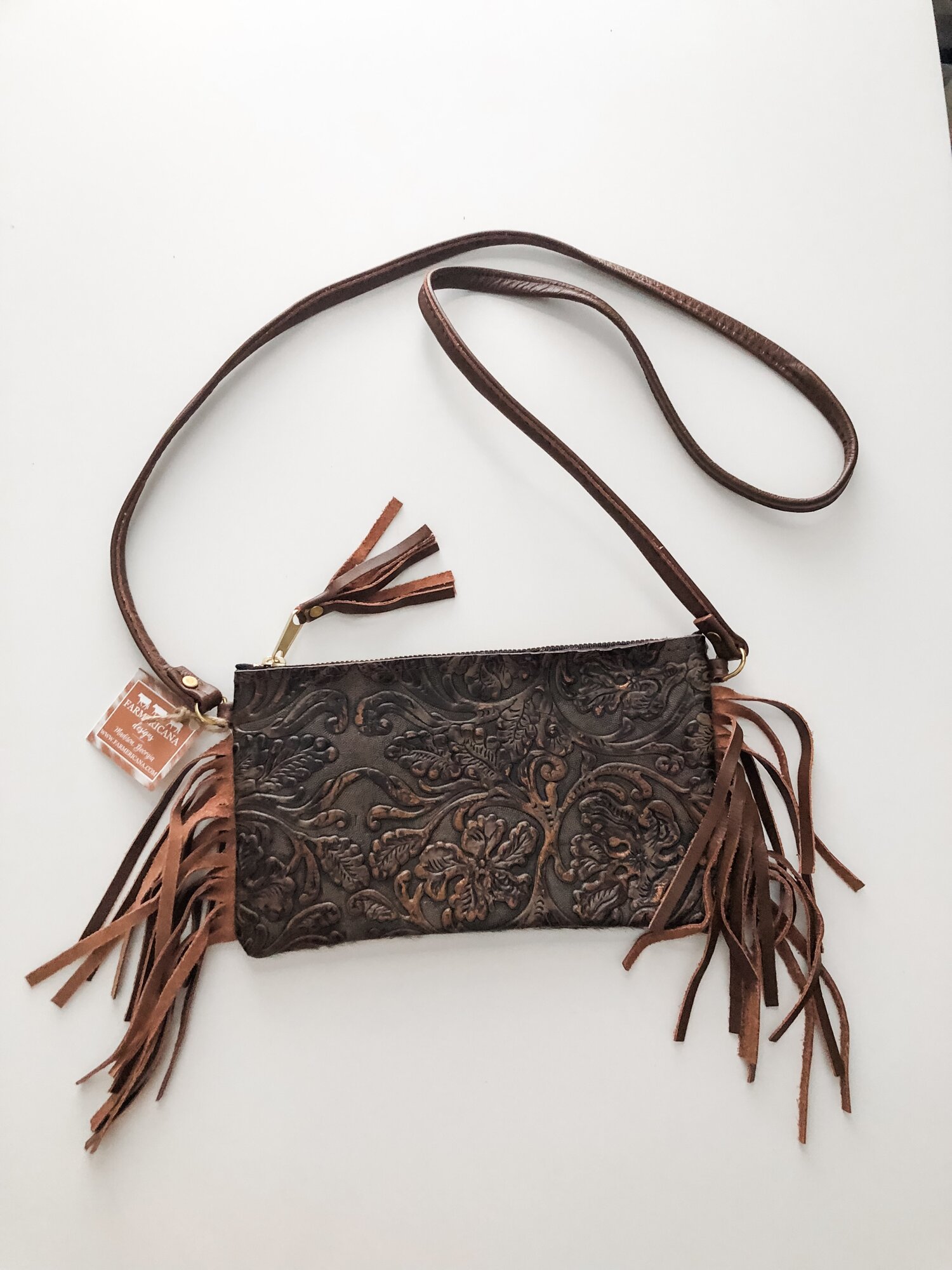 Spotted Tricolor Cowhide Fringe Bucket Bag — Farmericana Designs