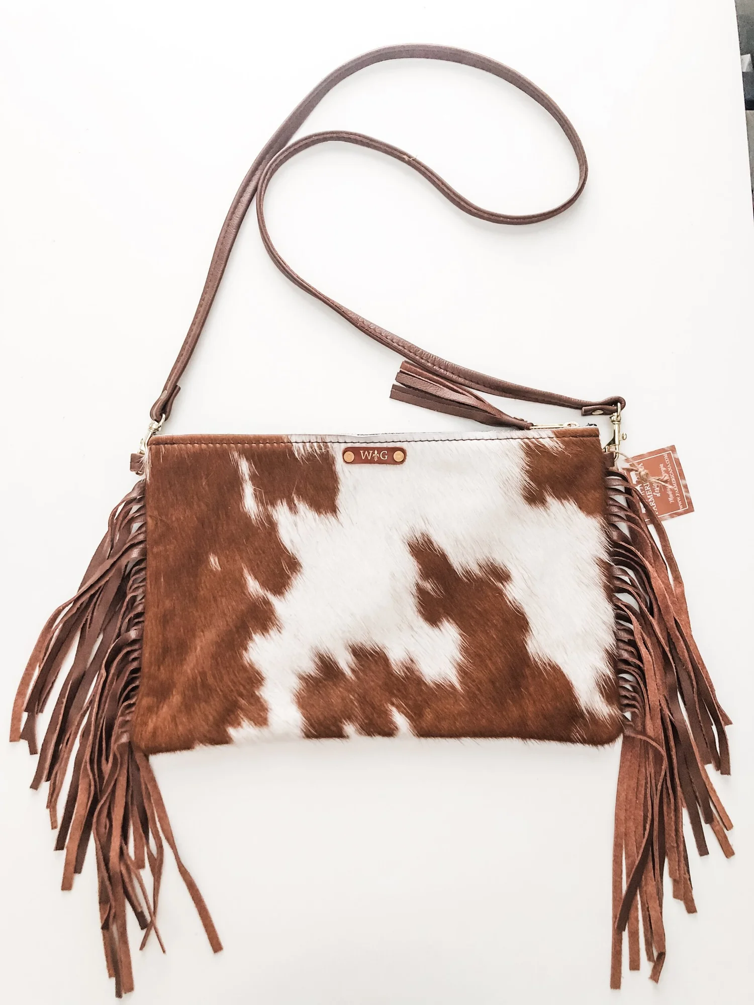 Cowhide Crossbody Purse with Fringes Western Handbag Clutch Dark