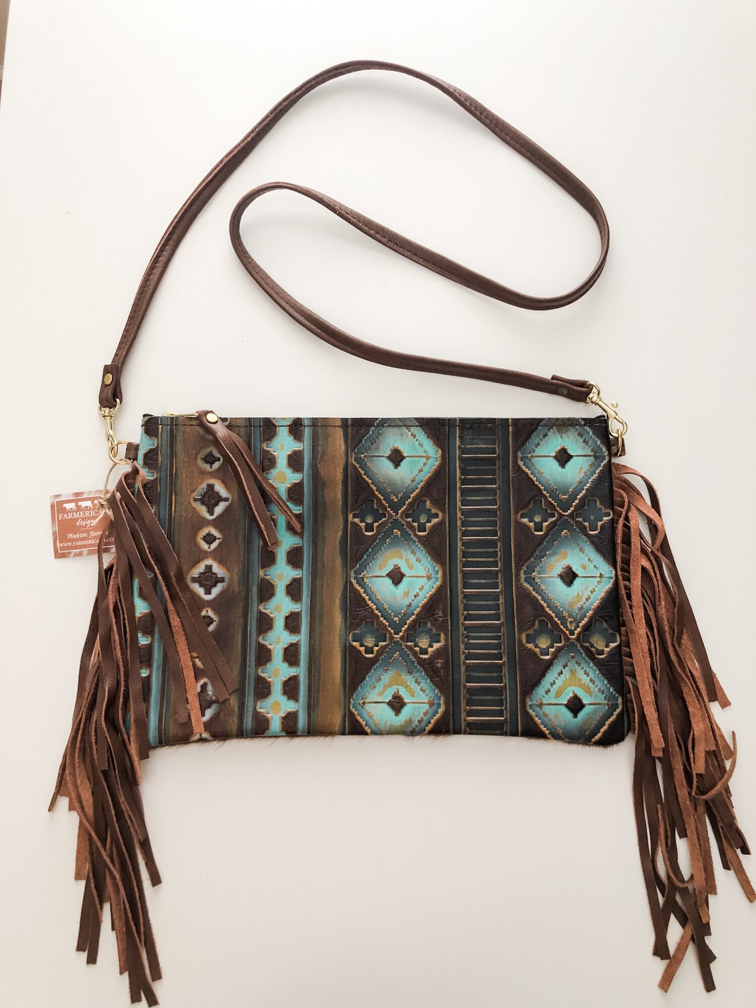 Small Fringe Crossbody - Spotted Chocolate Brown Cowhide & Brown