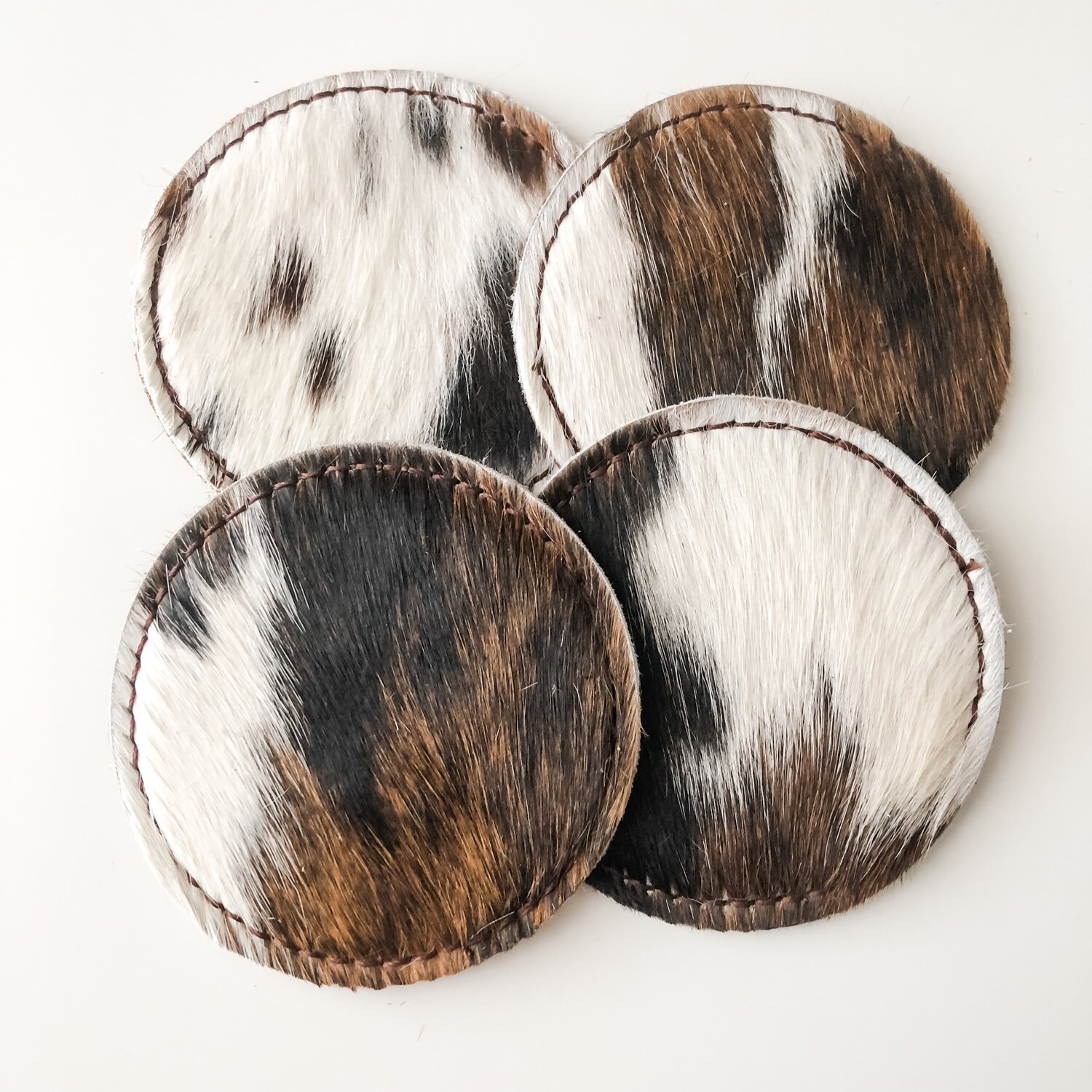 Cowhide Coasters for Drinks Set of 6, Absorbent Leather Hair-On, 4 with  Leather Holder