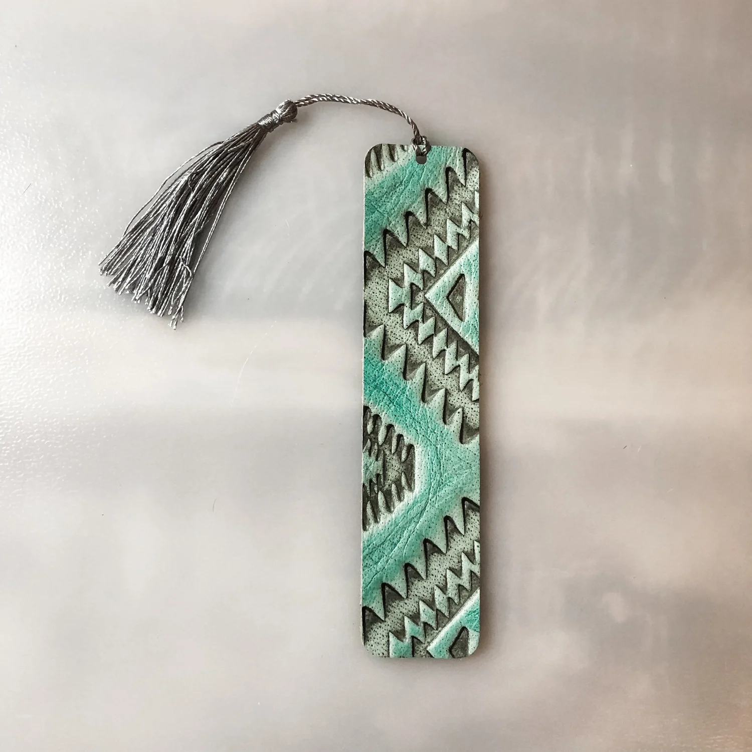 Bookmark - Aqua Aztec Leather — Farmericana Designs