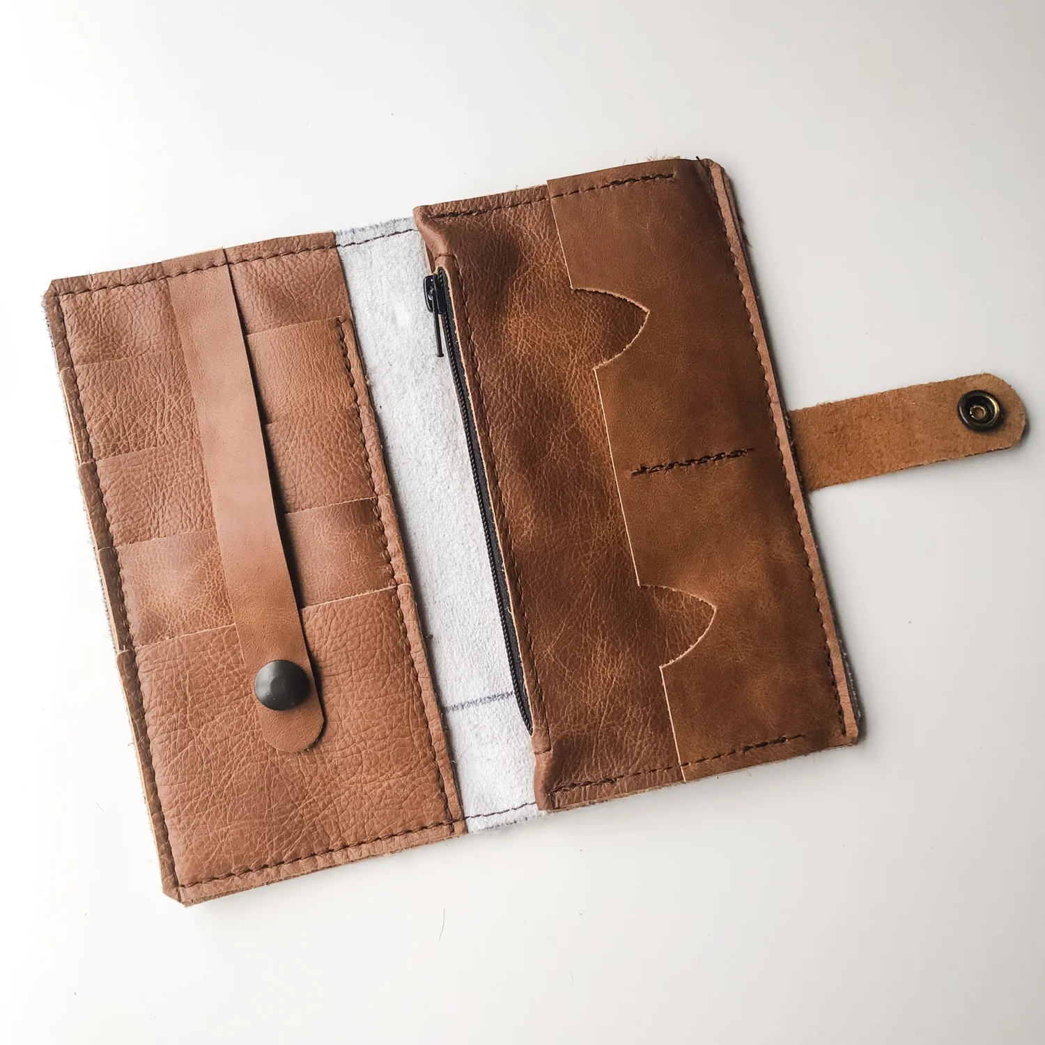 Snap Wallet - Soft, Medium Brown & White Cowhide — Farmericana Designs