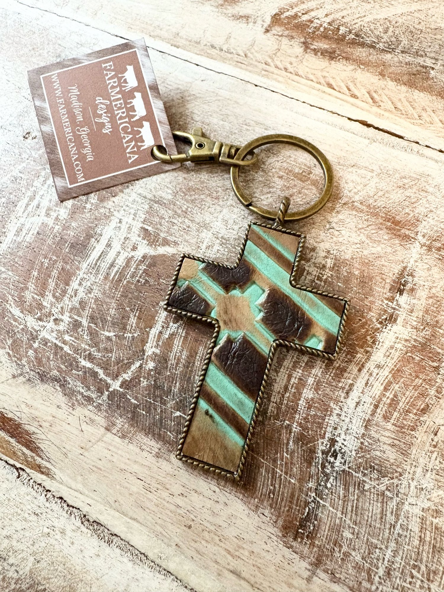 Cross Key Ring - Bright Navajo Leather — Farmericana Designs