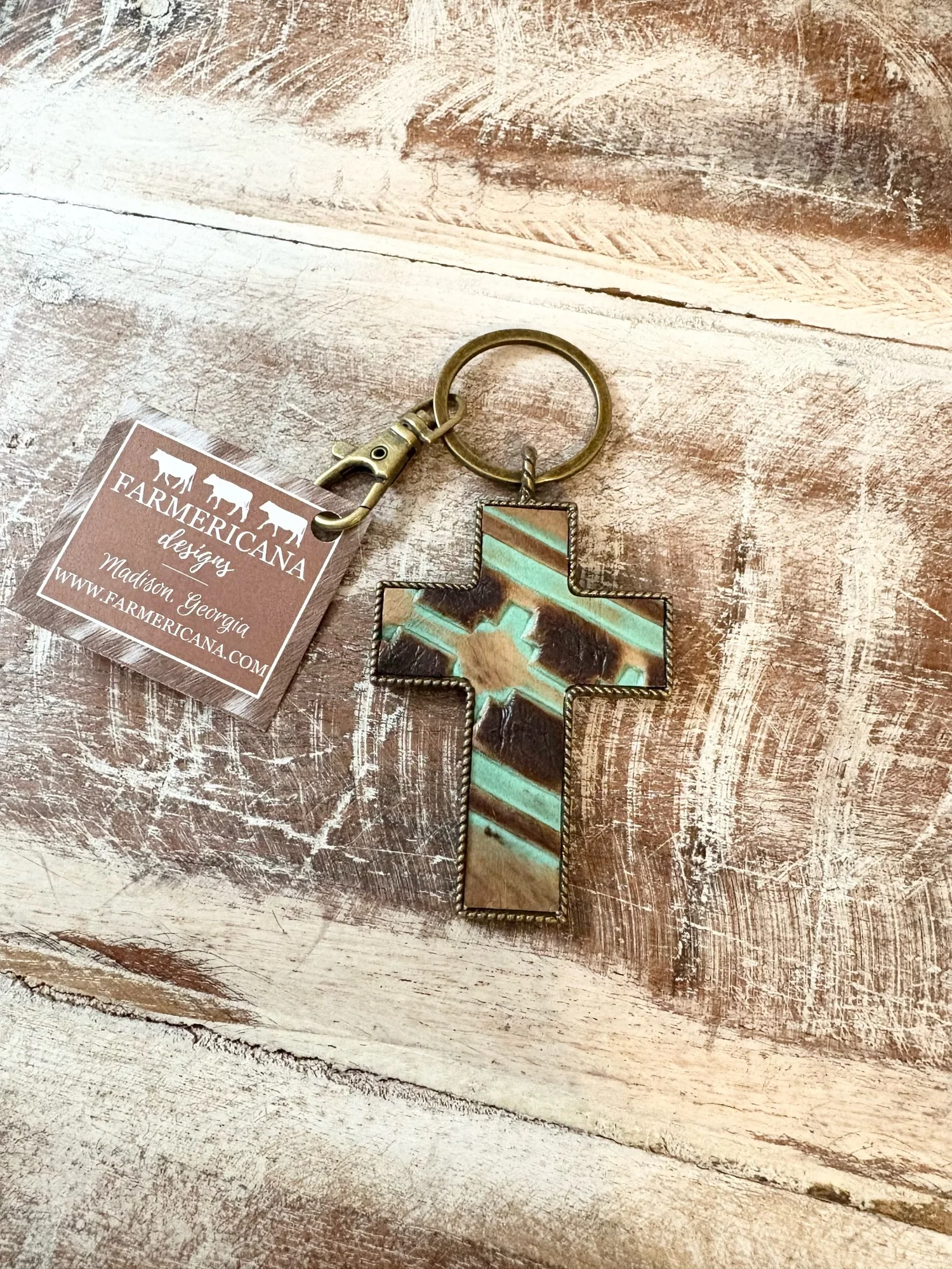 Cross Key Ring - Bright Navajo Leather — Farmericana Designs