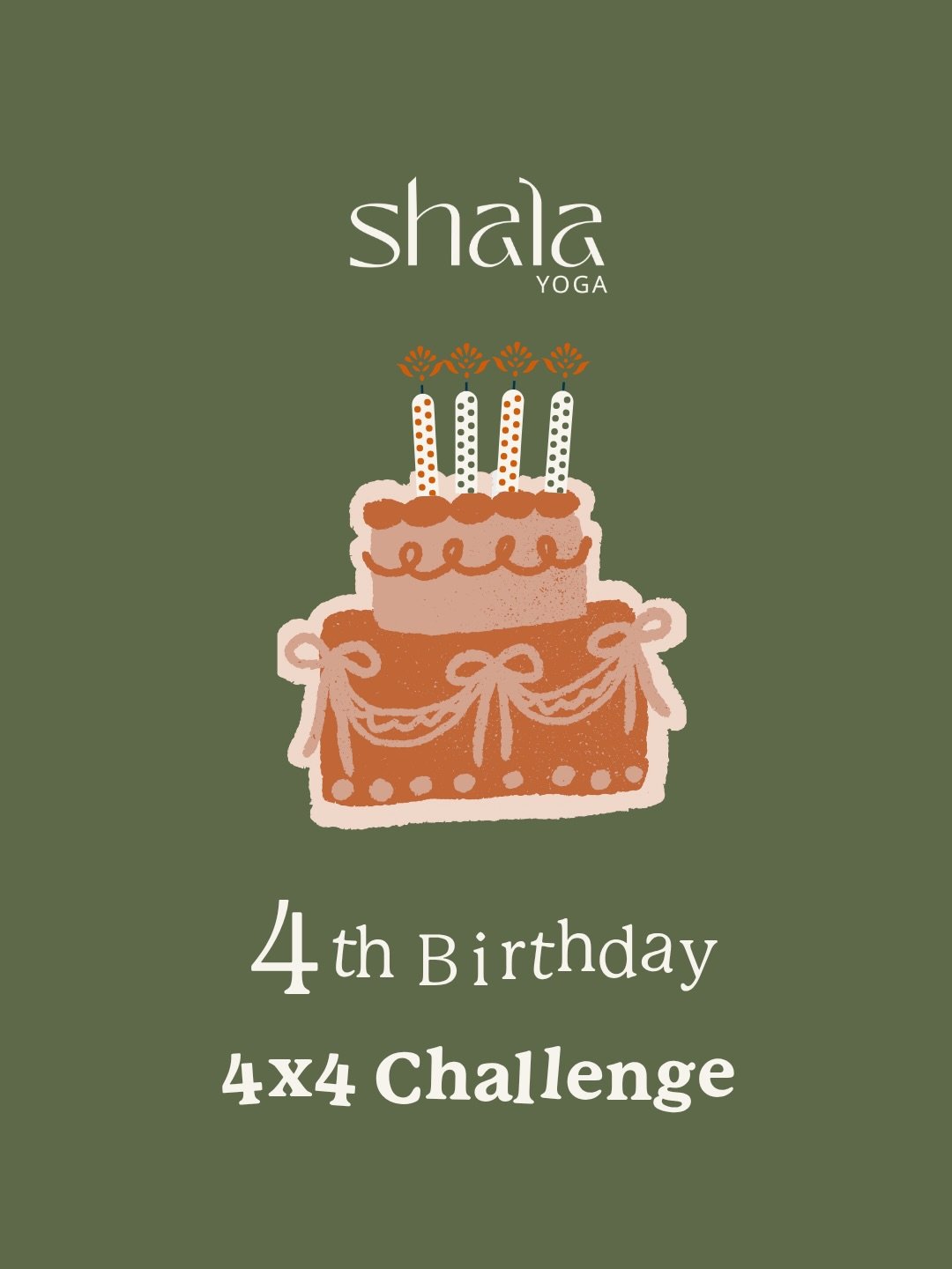 🎉🎂 Shala is turning FOUR&hellip; and we&rsquo;re celebrating with our 4x4 Birthday Challenge! 🎂🎉

Ready to join the fun?

✨ The challenge:
💪 4 classes a week on different days for 4 weeks
📅 18 July &ndash; 14 August

This is your chance to buil