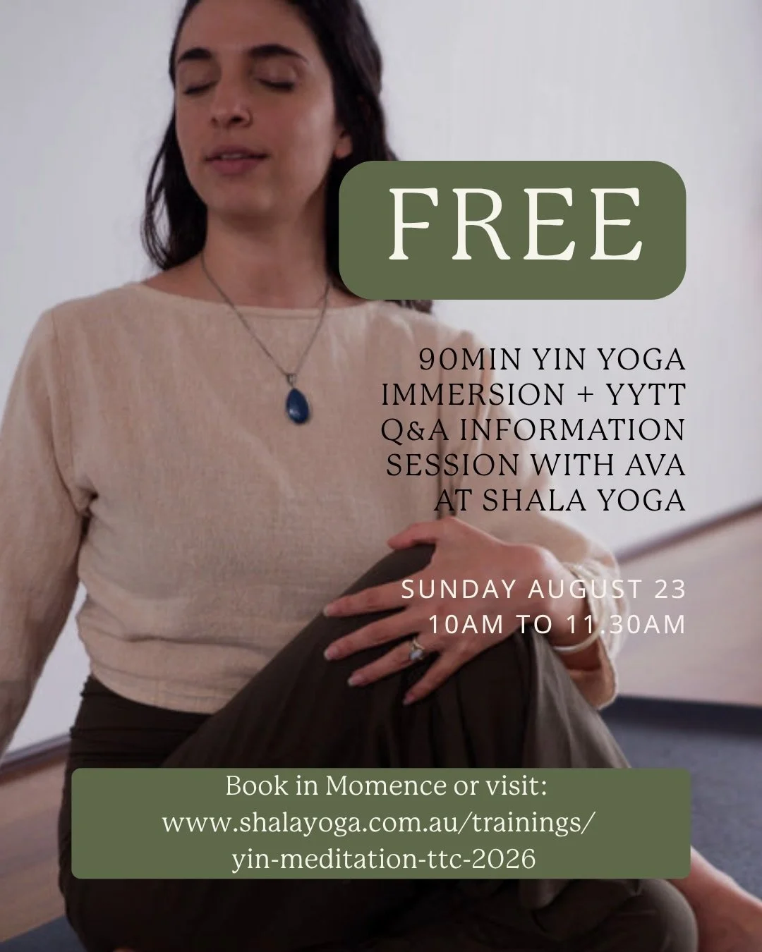 🌿 Only 3 FREE Spots Left! 🌿&nbsp;Have you been curious about Yin Yoga or wondered if a teacher training might be for you?

Join Ava for a FREE Yin Yoga class + Information Session and experience the practice for yourself while learning about her up