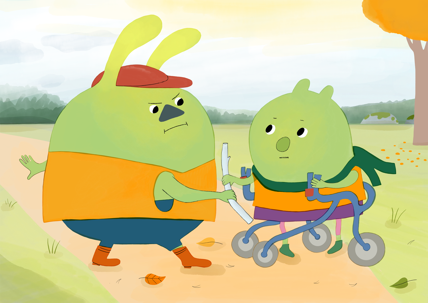 Poppe och Nille som bråkar om en pinne
