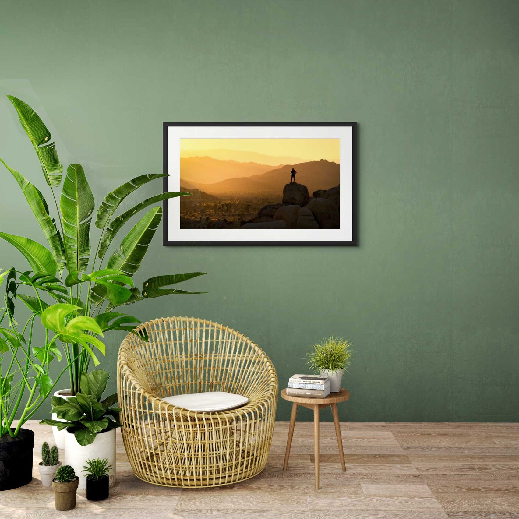 Mockup of a framed photograph in a modern room.