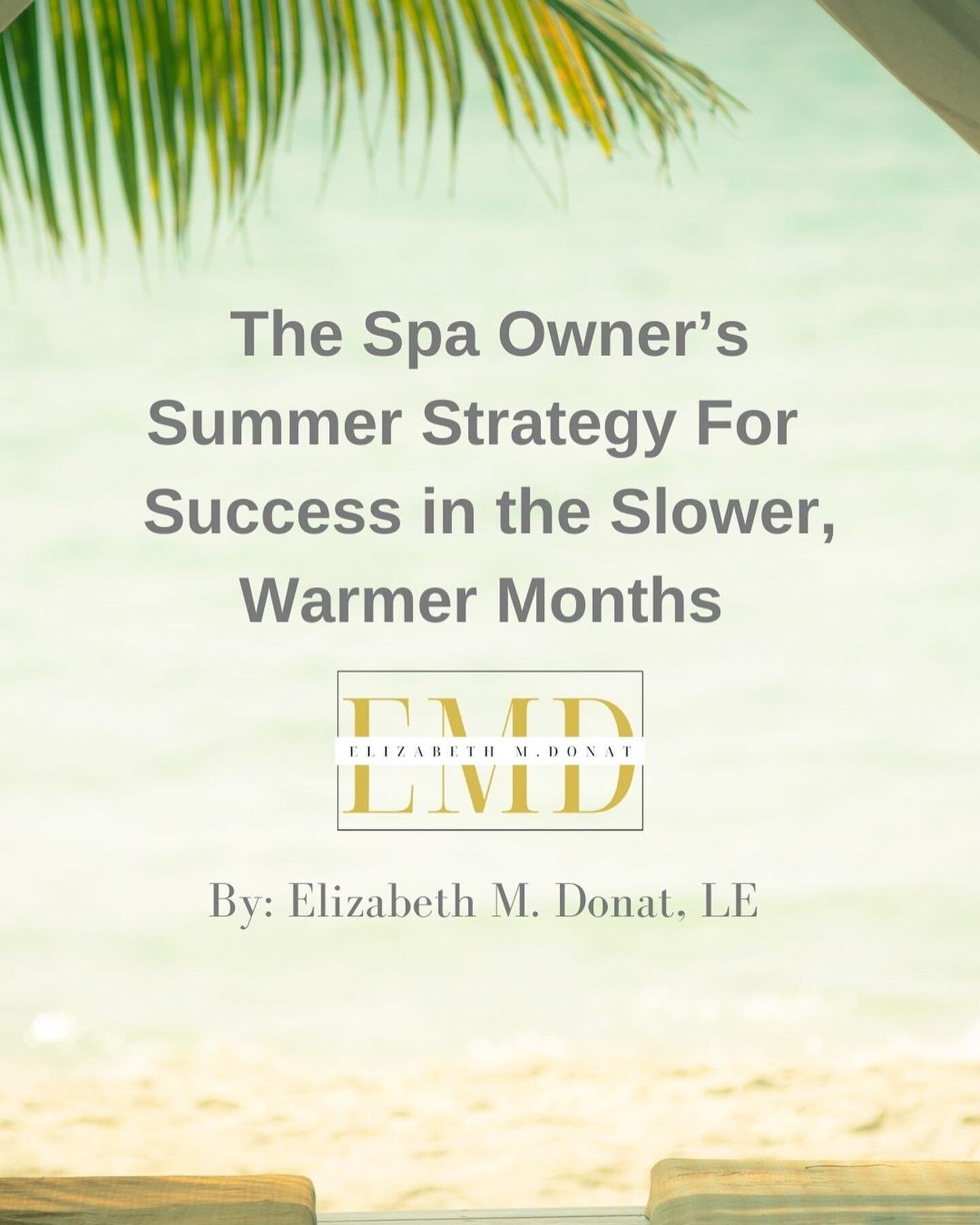 🌞 Summer Strategy for Spa Success! 🌞

Are you a spa or medspa owner ready to conquer the warmer, slower months? 

✅We've got you covered with the ultimate summer strategy to overcome common challenges. 

➡️Scroll through to discover solutions to yo