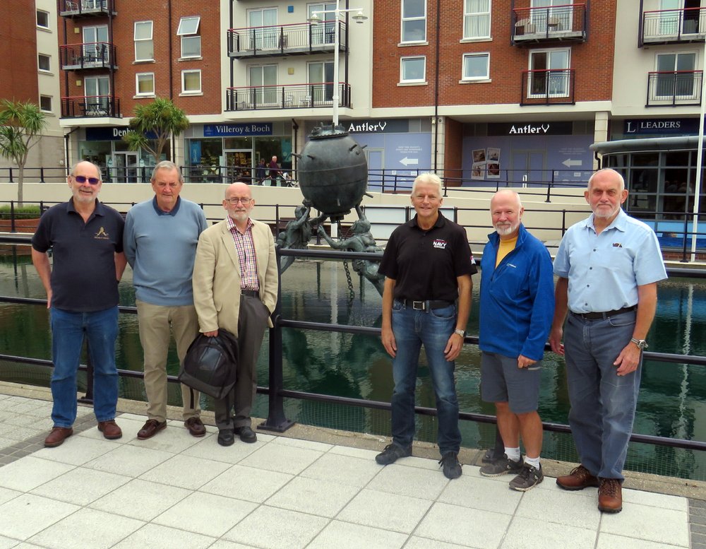 Chris Deere (third right) with the Vernon Mine Warfare &amp; Diving Monument at Gunwharf Quays with Rob Hoole, David Sandiford, Colin Welborn, Bill Kerr and Martyn Holloway.