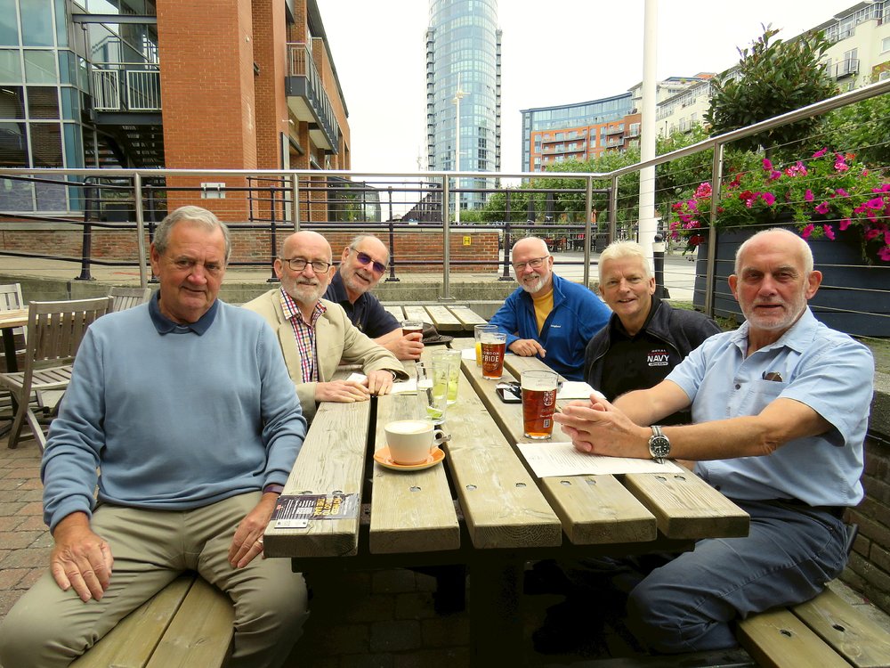 Chris Deere (second right) outside the Old Customs House at Gunwharf Quays with David Sandiford, Colin Welborn, Rob Hoole, Bill Kerr and Martyn Holloway.