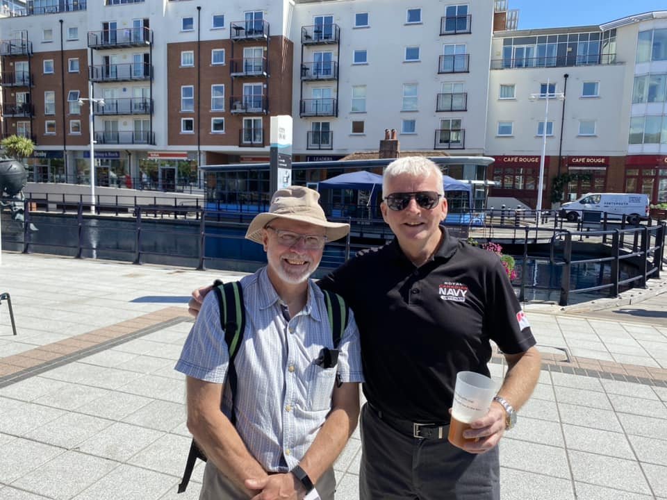 Bill Kerr and Chris Deere at the Covid-delayed dedication of the Vernon Mine Warfare &amp; Diving Monument at Gunwharf Quays (formerly HMS VERNON) in Portsmouth on 15 July 2022.