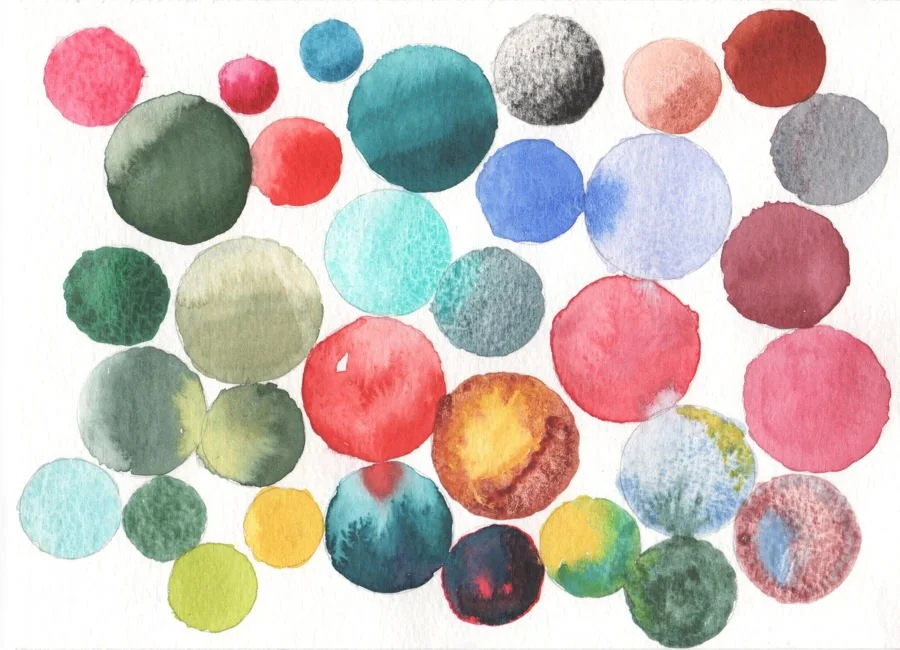 Watercolor circles, watercolor bubbles in a rainbow of colors