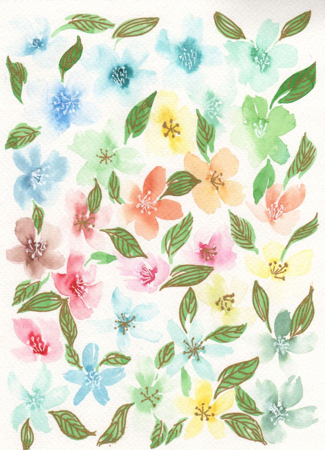 Summer floral pattern, loose botanical flowers
