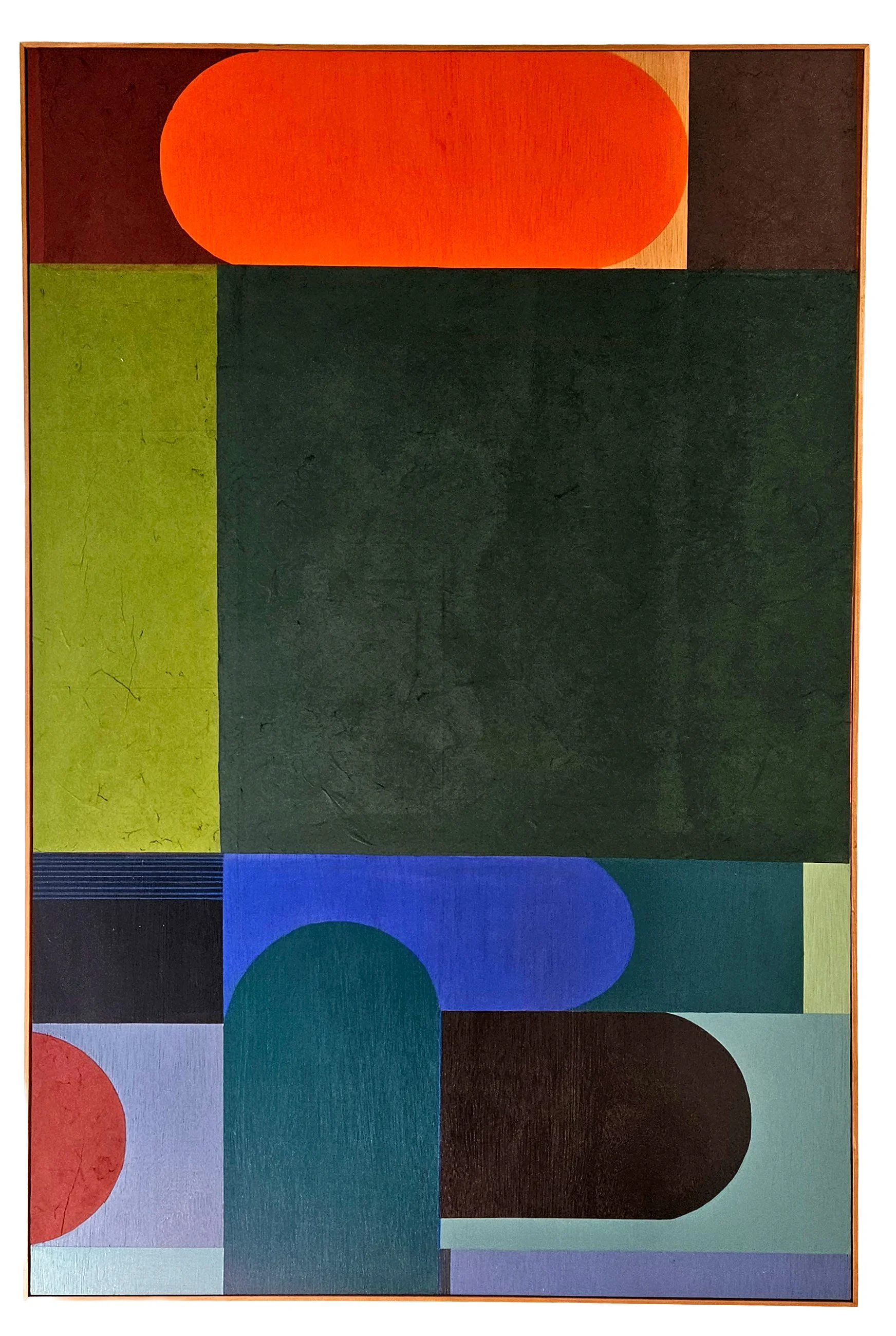 GREEN FIELD, 2026 Mixed media. 82cm x 122cm. bespoke cherry frame.  Contact me for more details.
