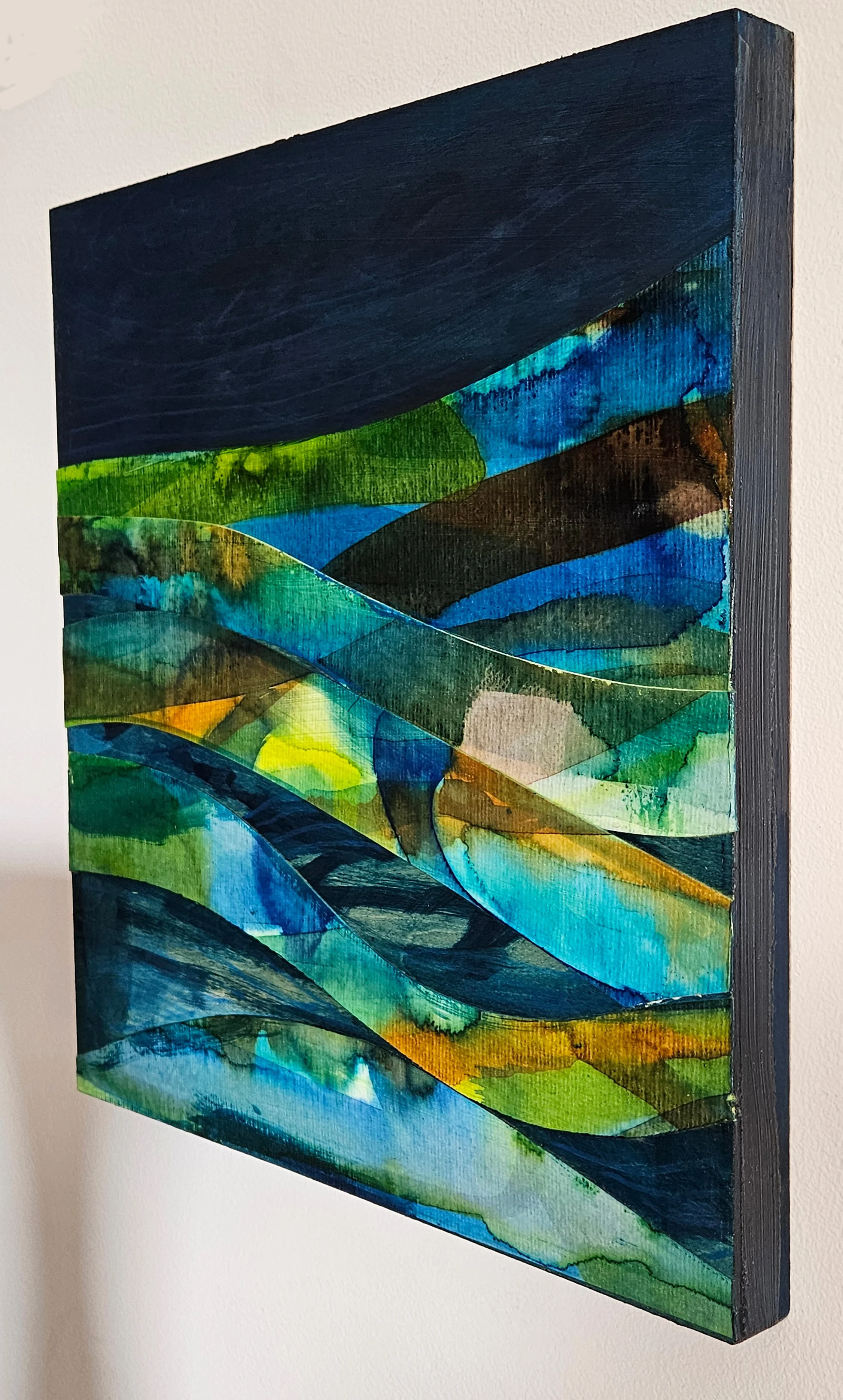 in deep water/ 2025 25x30cm. Unframed collage on wood panel