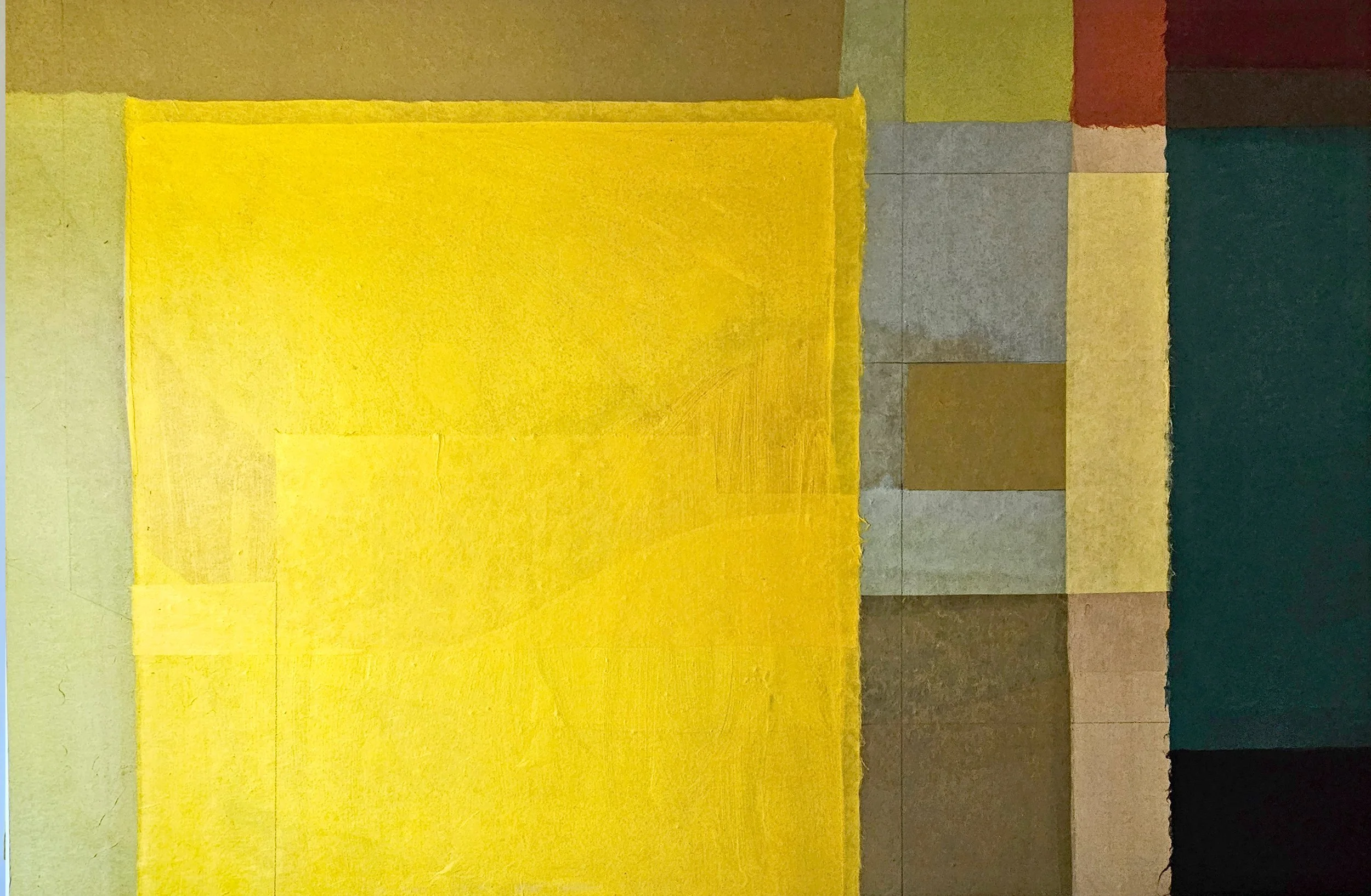 GOLDEN FIELD, 2026 Handmade Hanji paper  collage on wood panel 120 x 80 cm.  Contact me direct for more details.