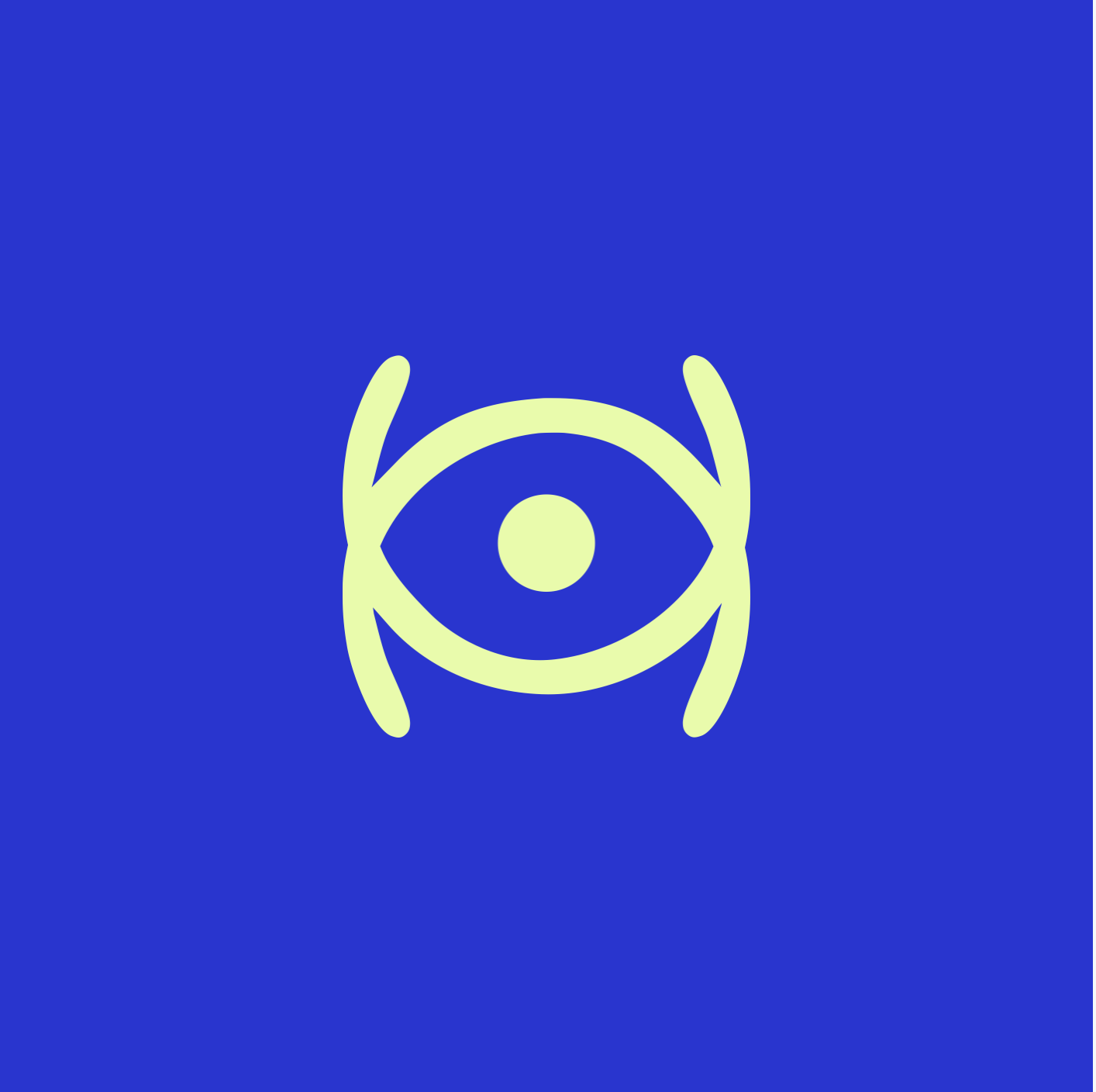Icon of a stylized eye with surround lines, on a blue background.