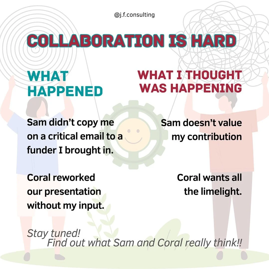 Collaboration is hard - sometimes what happened and what we thought was happening, can be two very different things, and we don&rsquo;t always take into consideration the other person&rsquo;s perspective. 

This lack of understanding can lead to defe