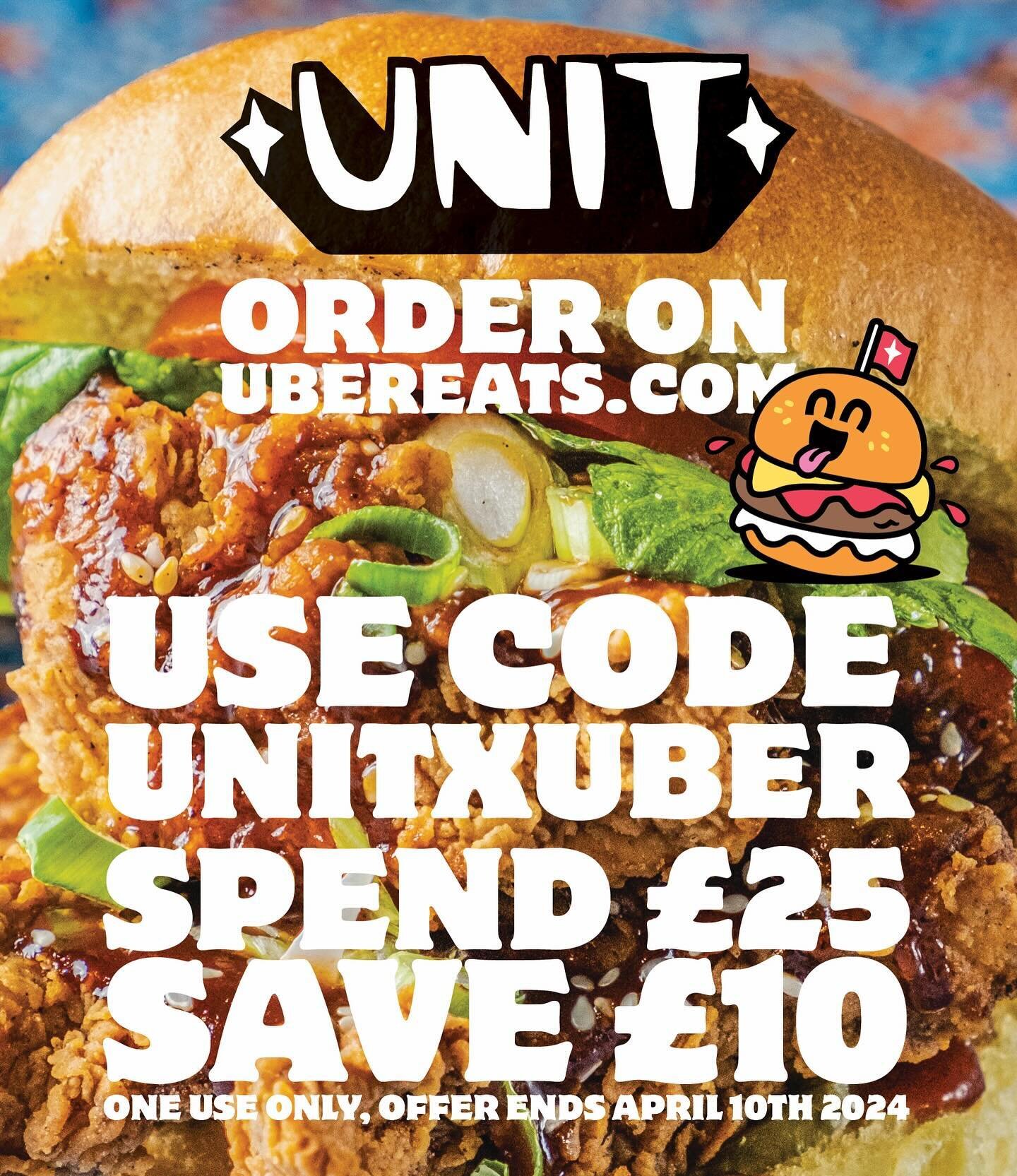 Use code unitxuber on @ubereats_uk to get 10 off 25.