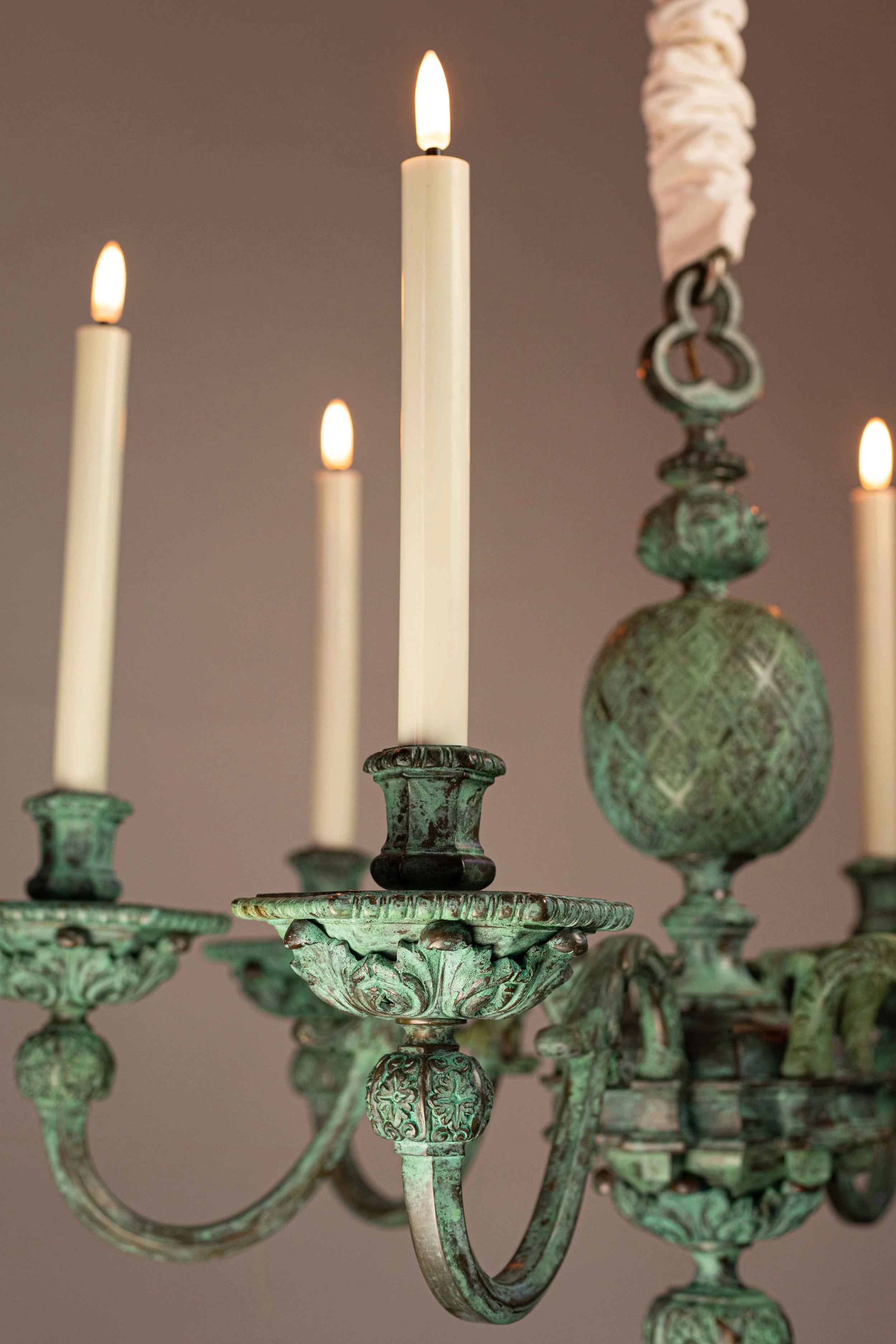 Louis XIV pineapple chandelier verdigris 4.jpg