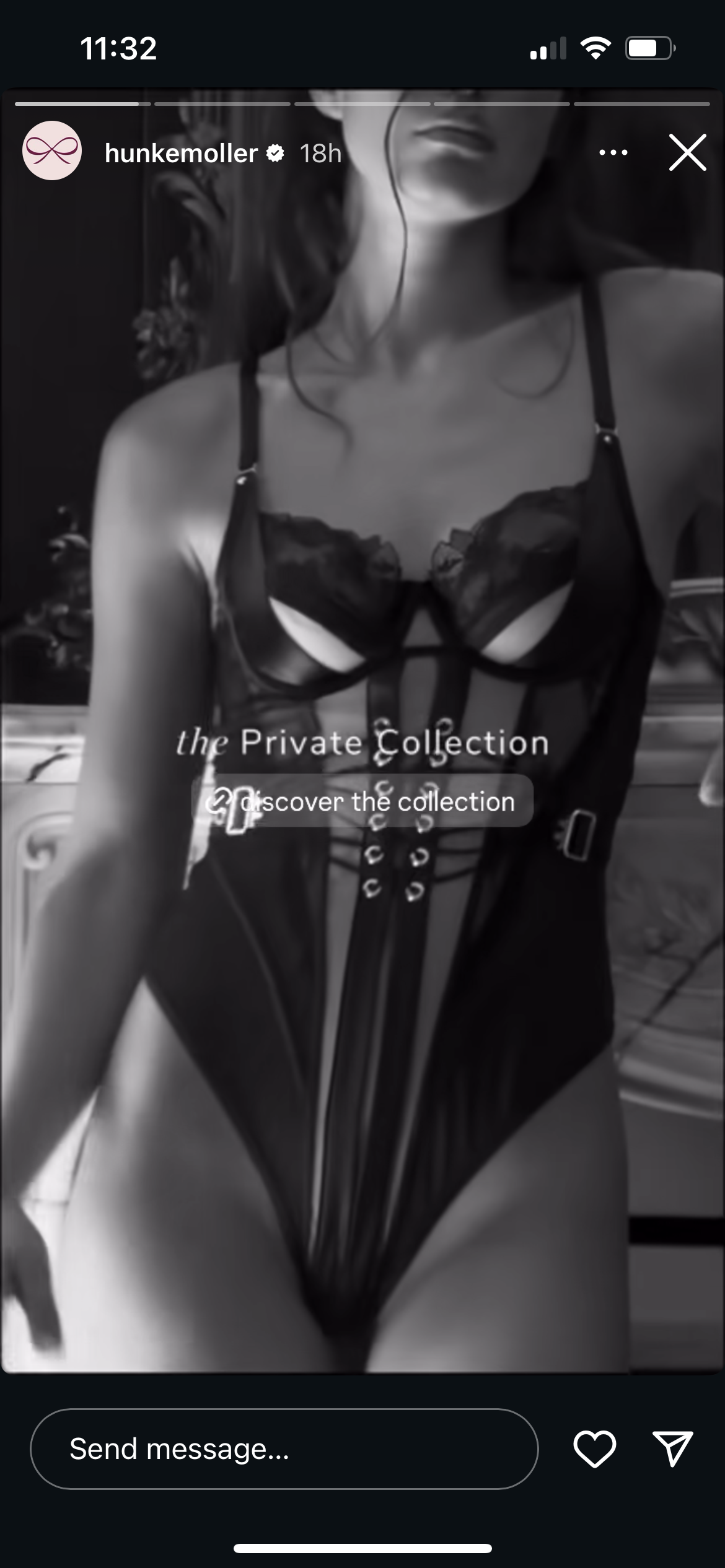 Black and white photo of a woman in lingerie and a corset, with text overlay promoting a private collection.