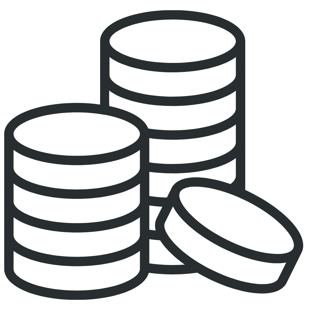 Outline drawing of stacked coins and a loose coin.