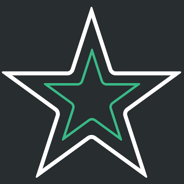 Outline of a five-point star with a smaller star inside, all on a black background.