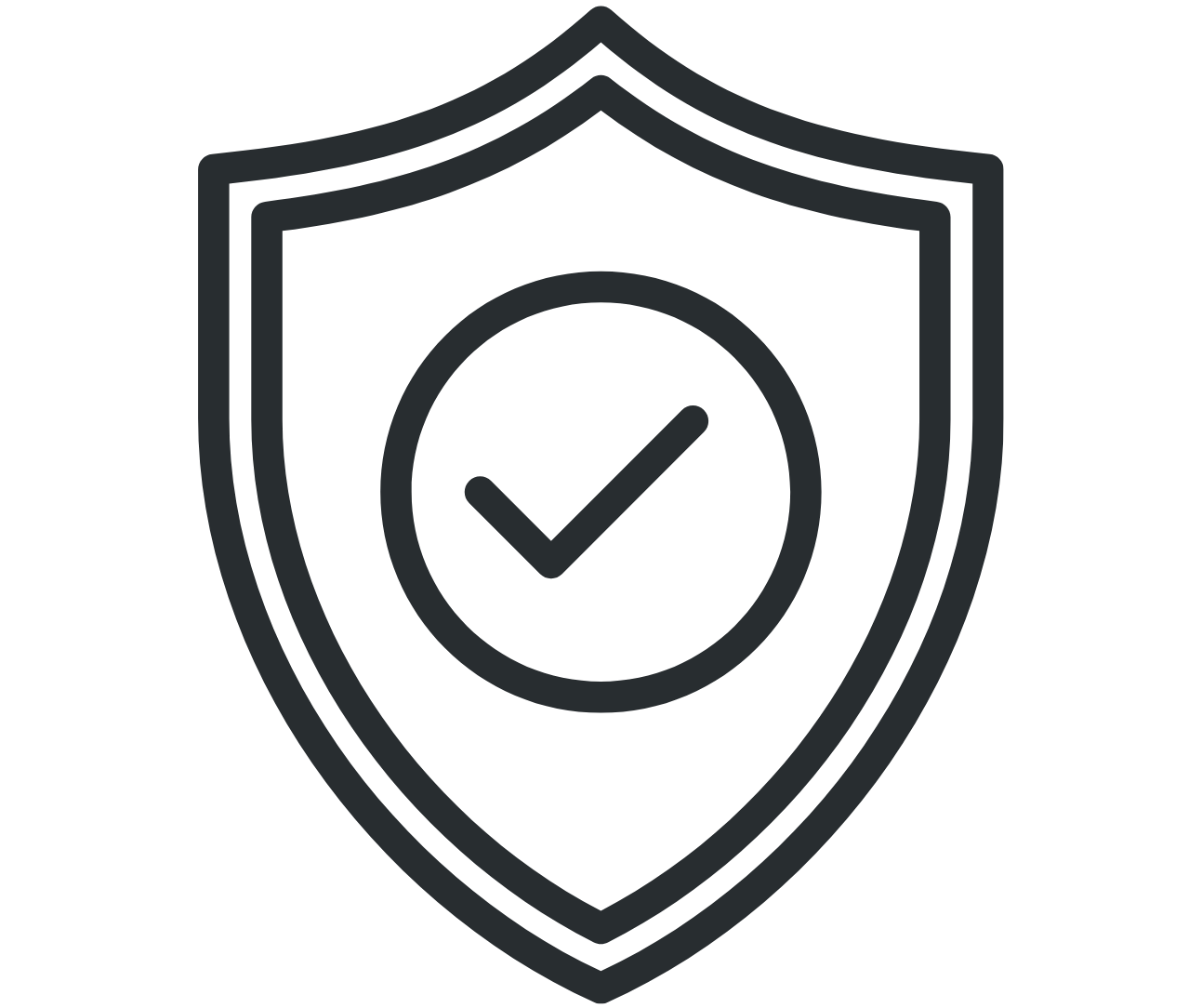 Shield icon with a checkmark in the center representing security or protection.