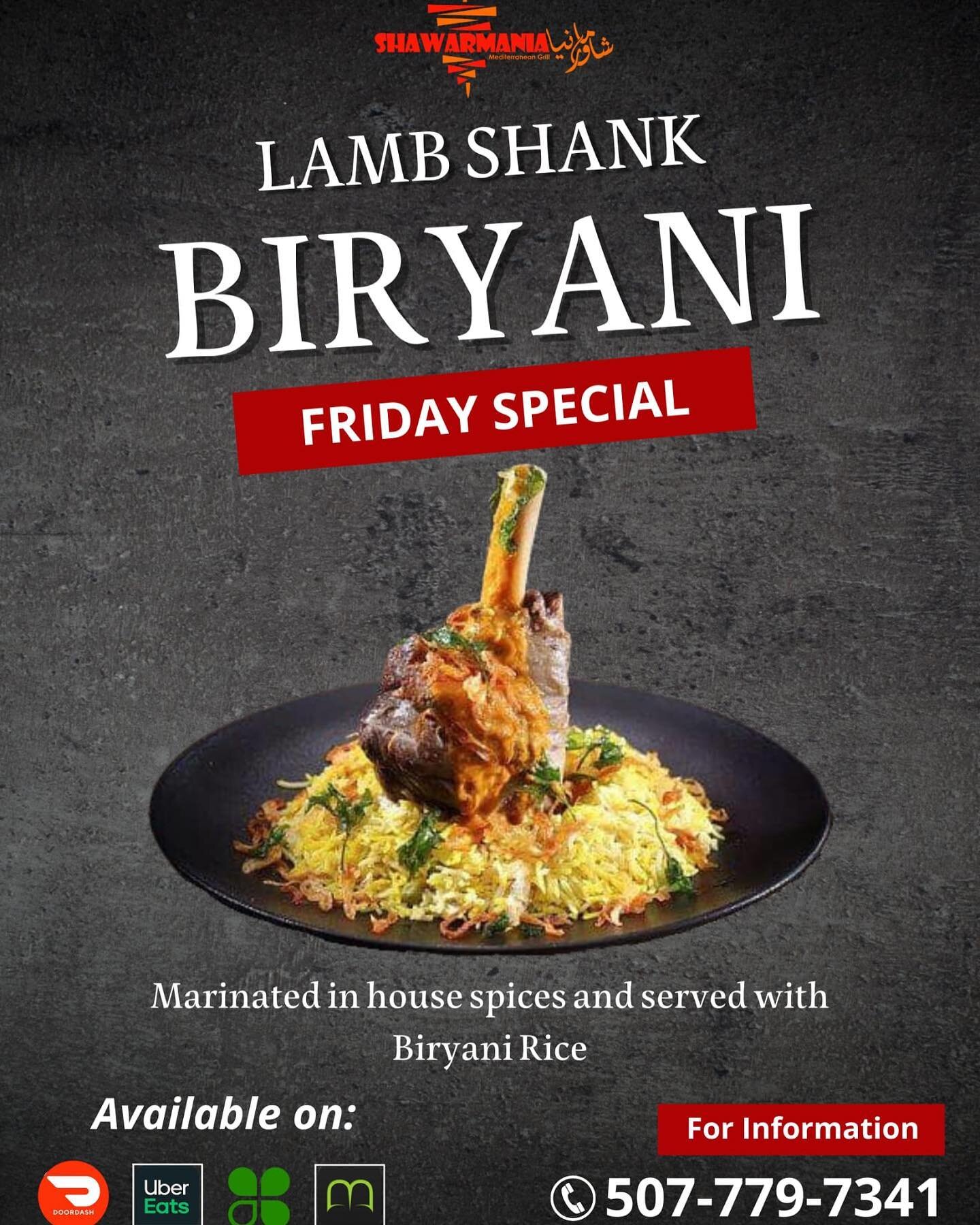 Friday special Lamb Biryani. Request your order for Dine in or takeout or delivery with Doordash &amp; Ubereats #shawarmaniamankato #biryani #biryanilovers #lambbiryani #halal #middleeasternfood #halalfoodusa #msumankato #mankatomn #visitmankato #man