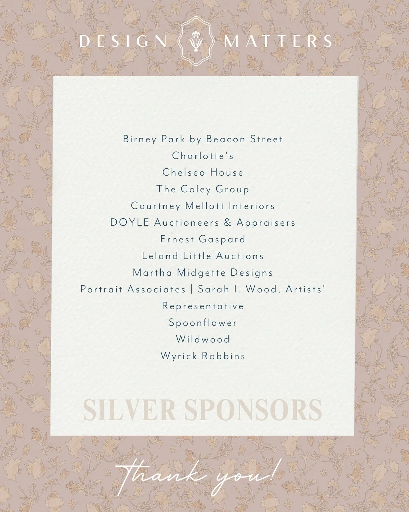 SILVER SPONSORS✨
Thank you to our Silver Sponsors!! We are beyond grateful for your support to help make our event successful!
Sponsors: @birneyparkraleigh @charlottesincraleigh @chelseahouseinc @gretchencoleygroup @courtneymellottinteriors @doylen